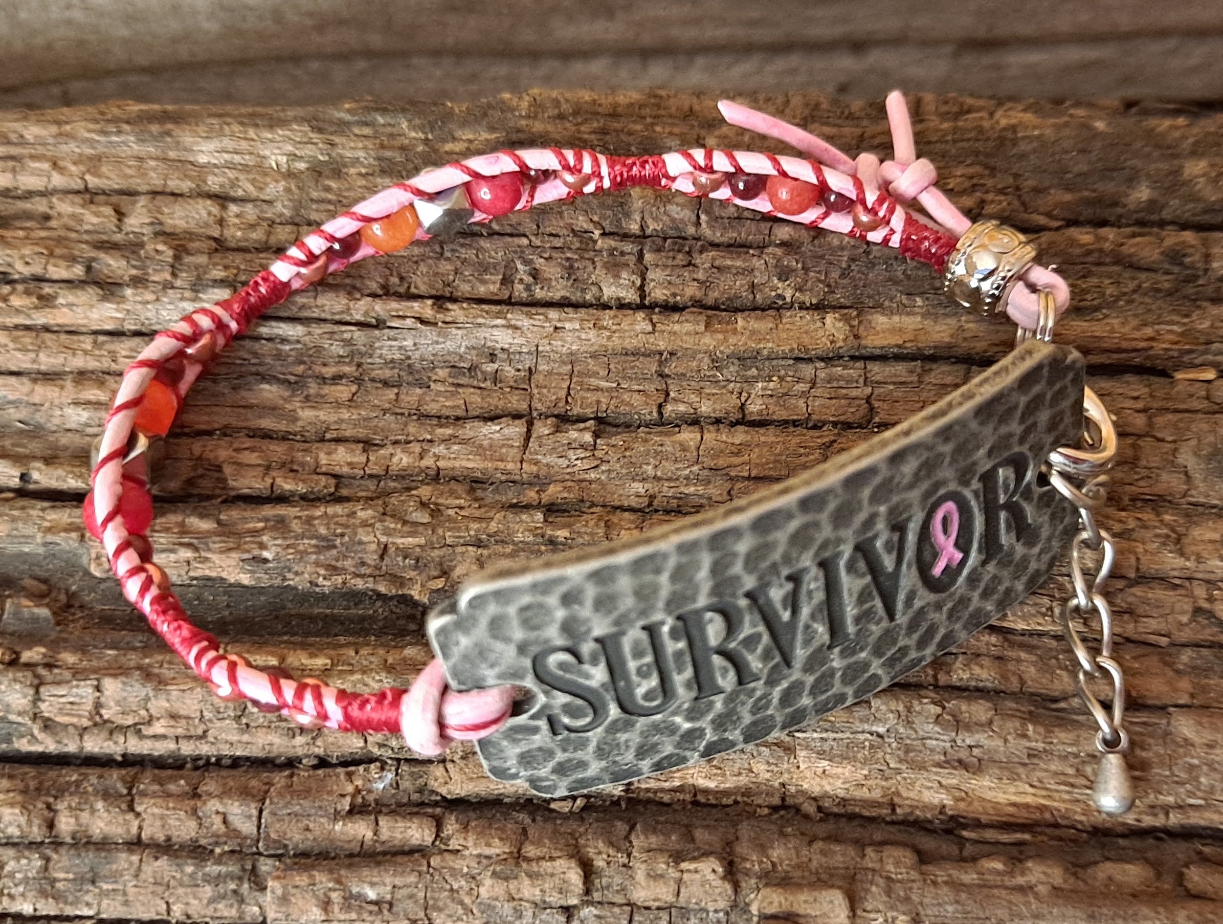 Bracelet Handmade, Single Wrap Leather Bracelet Band "Survivor", Quartzite Beads (J93)