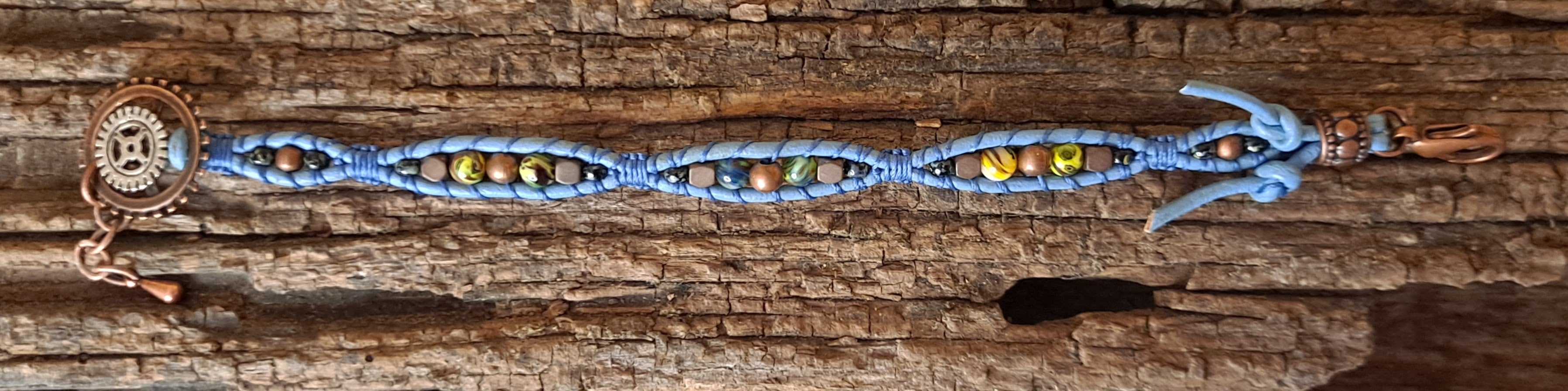 Bracelet Handmade, Single Wrap Leather Bracelet, Glass Beads (J61)