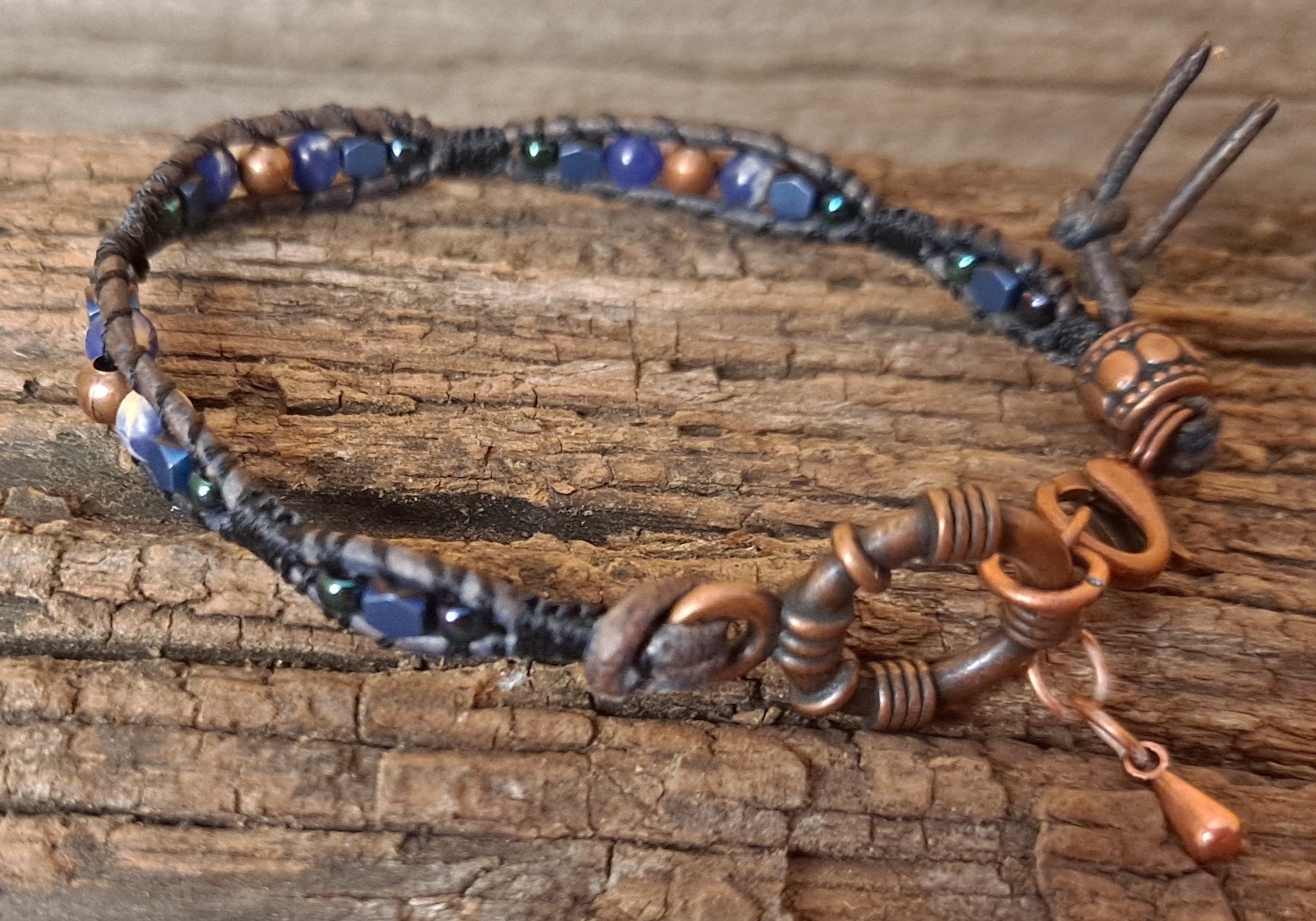 Bracelet Handmade, Single Wrap Leather Bracelet, Glass Beads (J9)