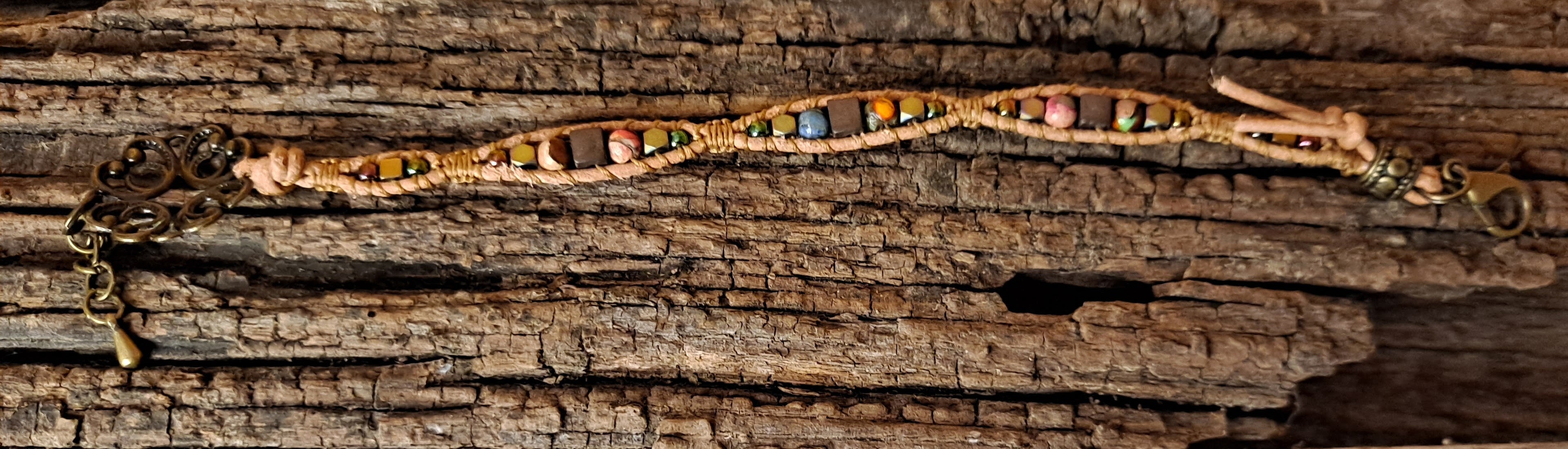 Bracelet Handmade, Single Wrap Leather Bracelet, Jasper Beads (C43)
