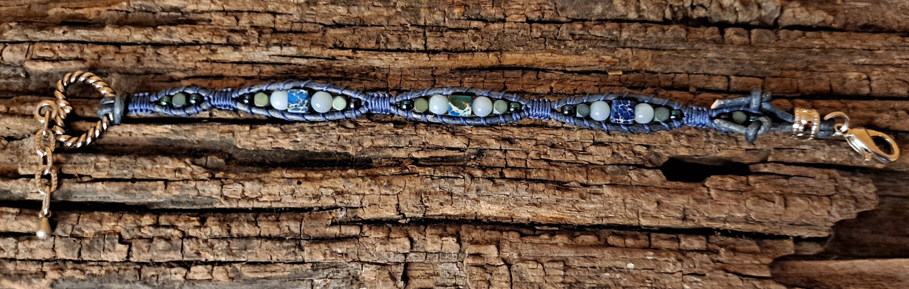 Bracelet Handmade, Single Wrap Leather Bracelet, Amazonite Beads (G17)