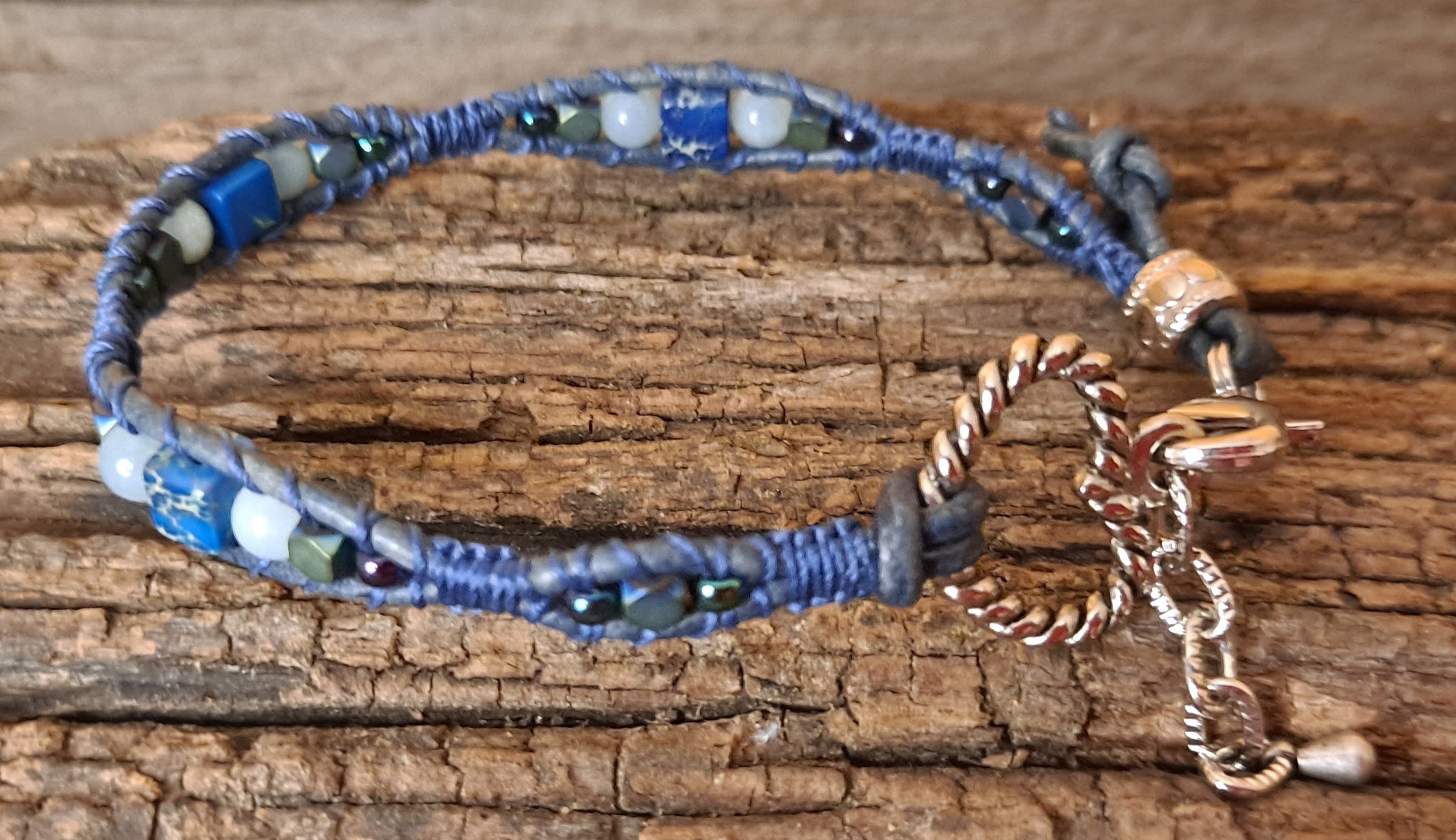 Bracelet Handmade, Single Wrap Leather Bracelet, Amazonite Beads (G17)