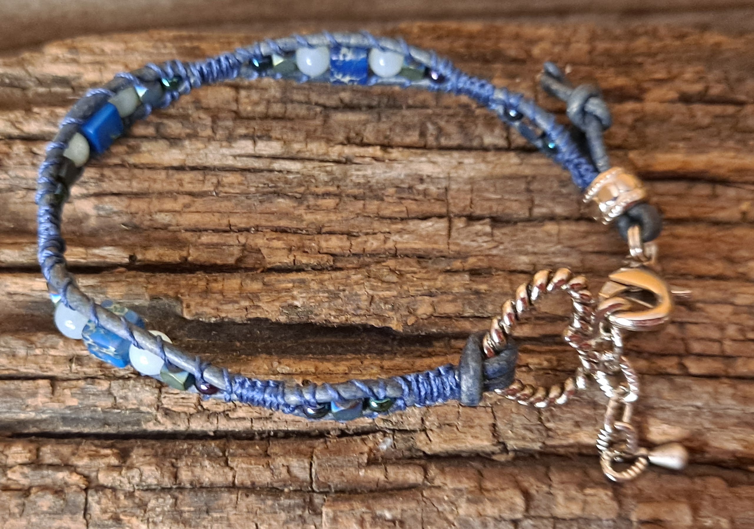 Bracelet Handmade, Single Wrap Leather Bracelet, Amazonite Beads (G17)