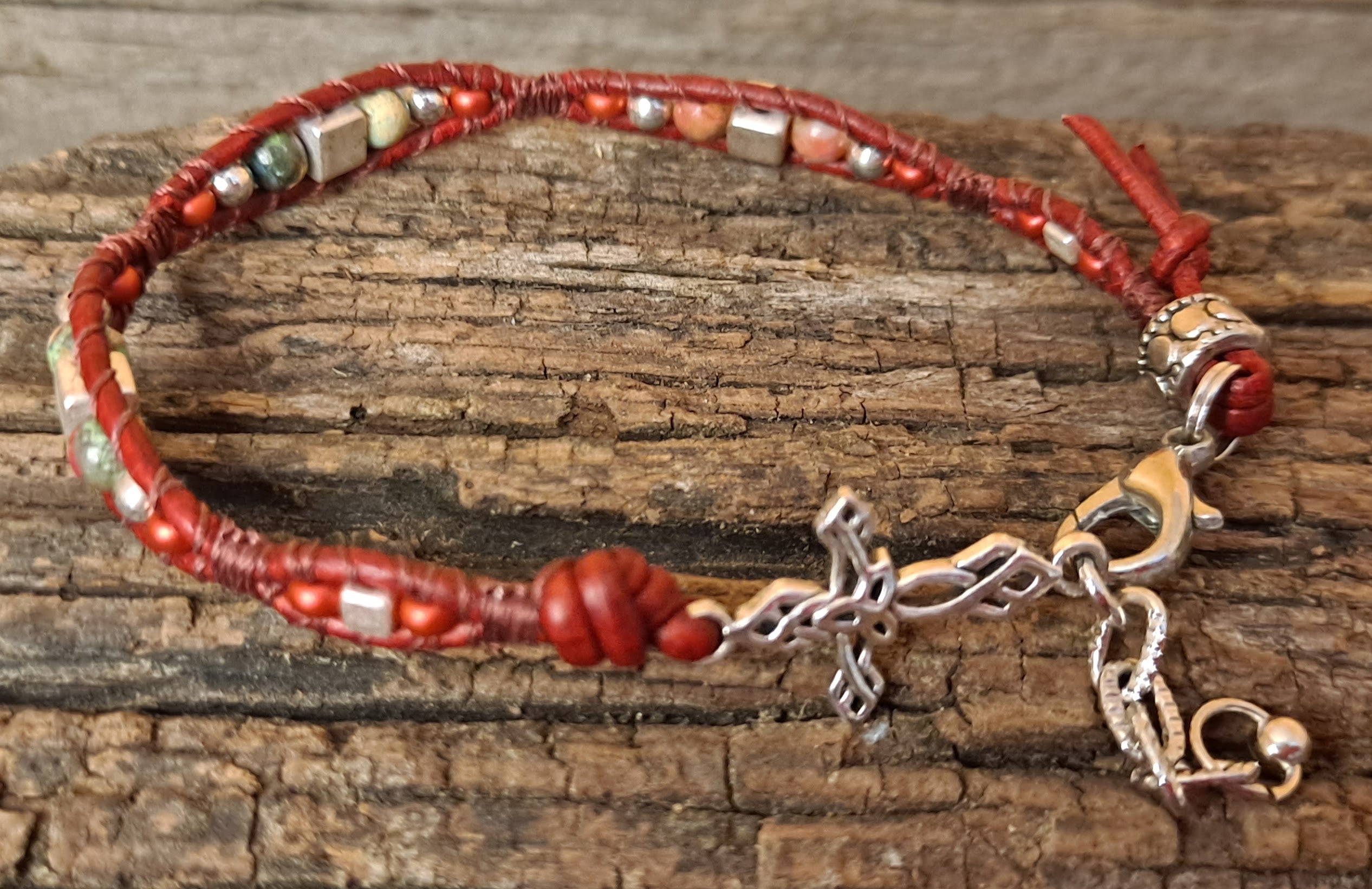 Bracelet Handmade, Single Wrap Leather Bracelet, Jasper Beads (E37)