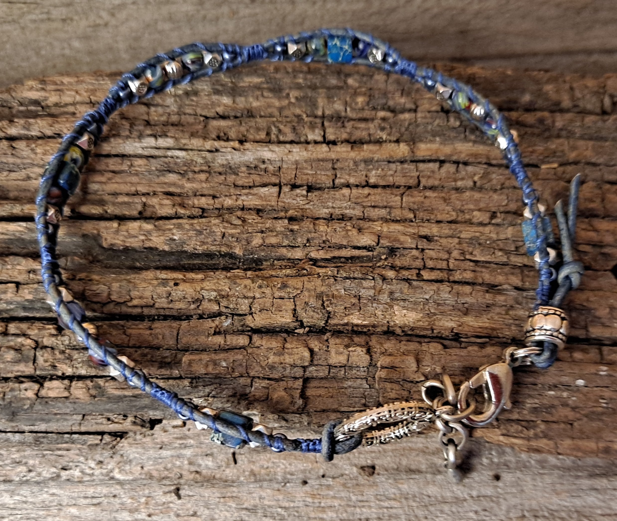 Anklet Handmade, Single Wrap Leather Anklet, Glass Beads (J69)