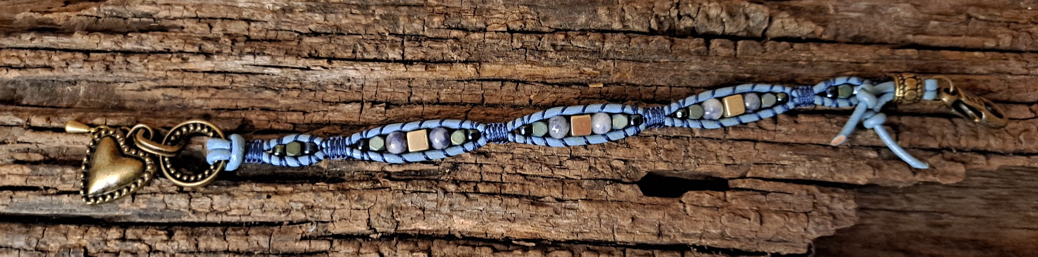 Bracelet Handmade, Single Wrap Leather Bracelet, Sodalite Beads (J85)
