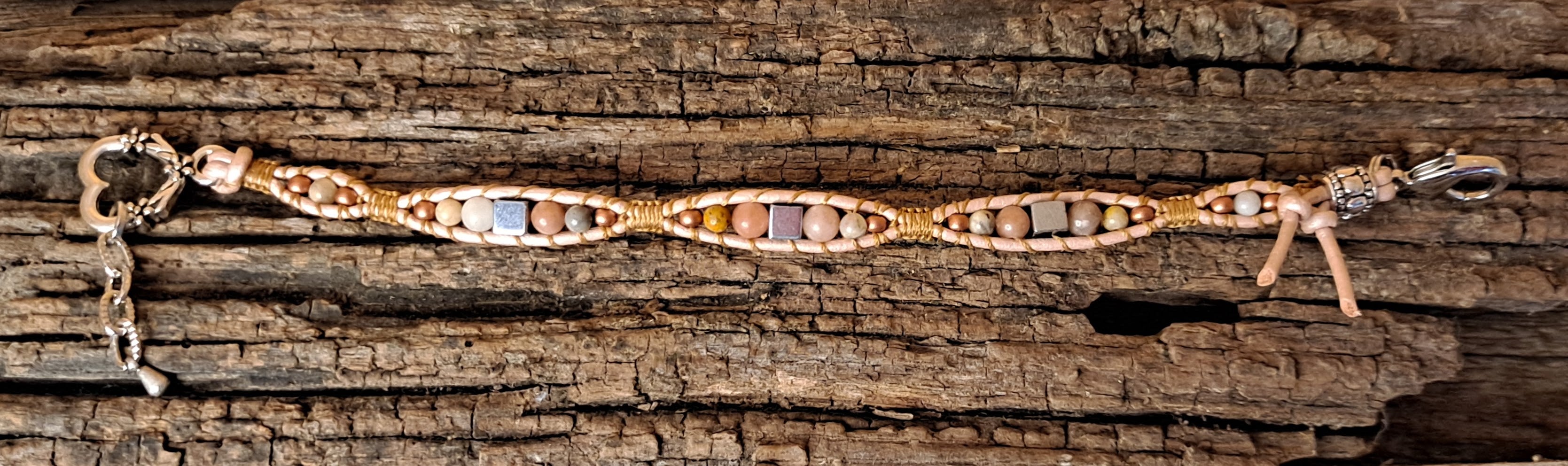 Bracelet Handmade, Single Wrap Leather Bracelet, Jasper Beads (D26)