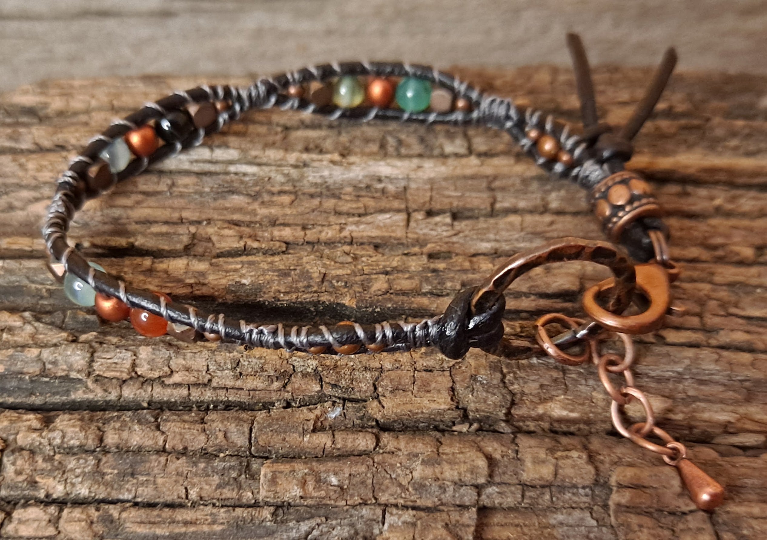 Bracelet Handmade, Single Wrap Leather Bracelet, Agate Beads (E39)