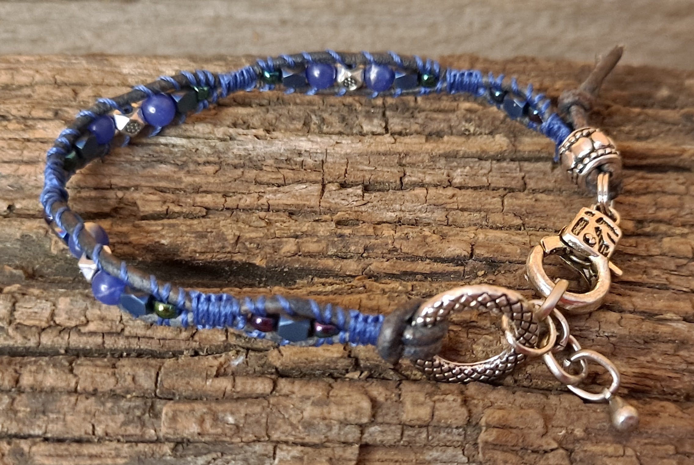 Bracelet Handmade, Single Wrap Leather Bracelet, Glass Beads (D12)