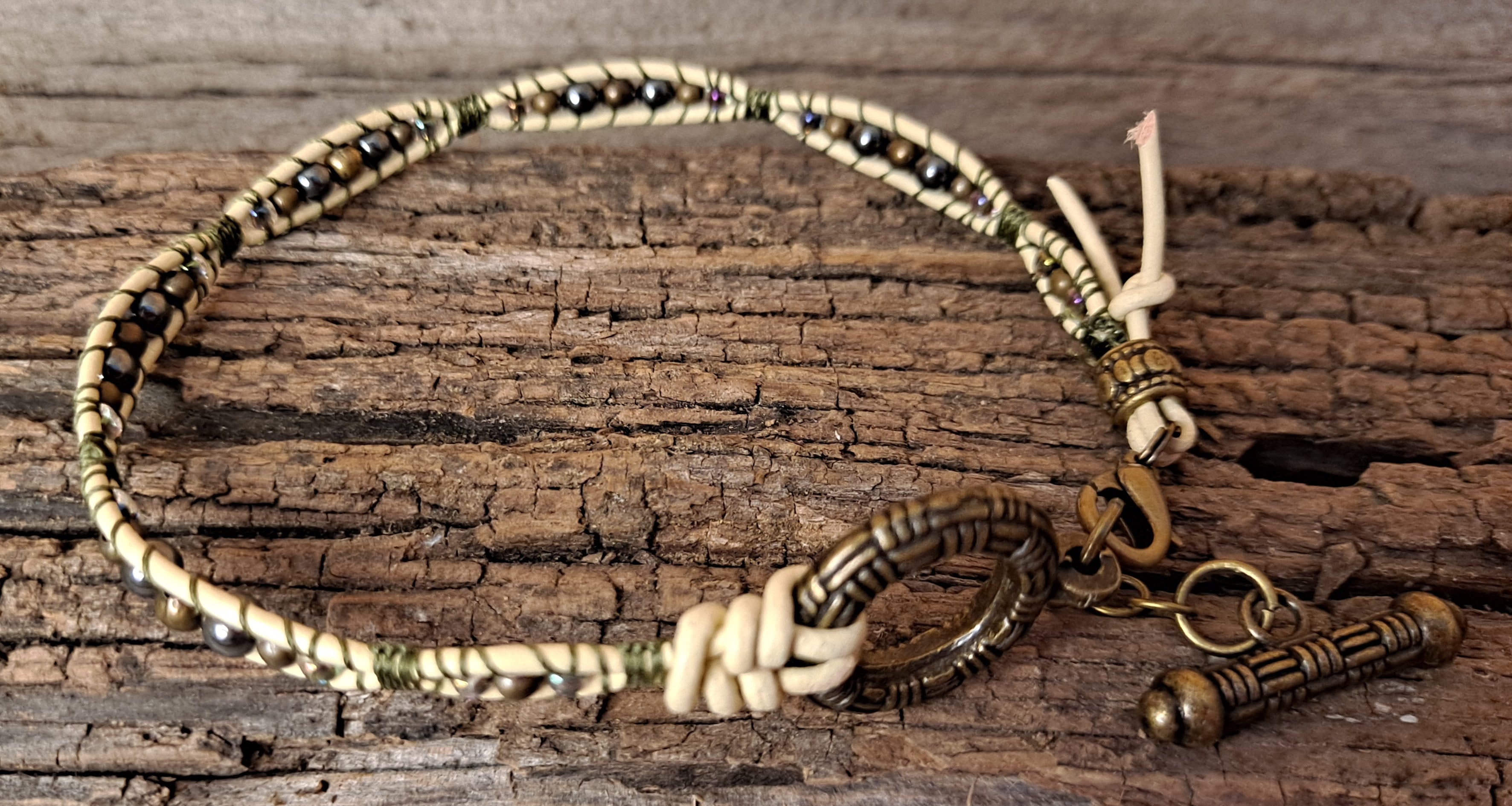 Anklet Handmade, Single Wrap Leather Anklet, Hemalyke Beads (C46)
