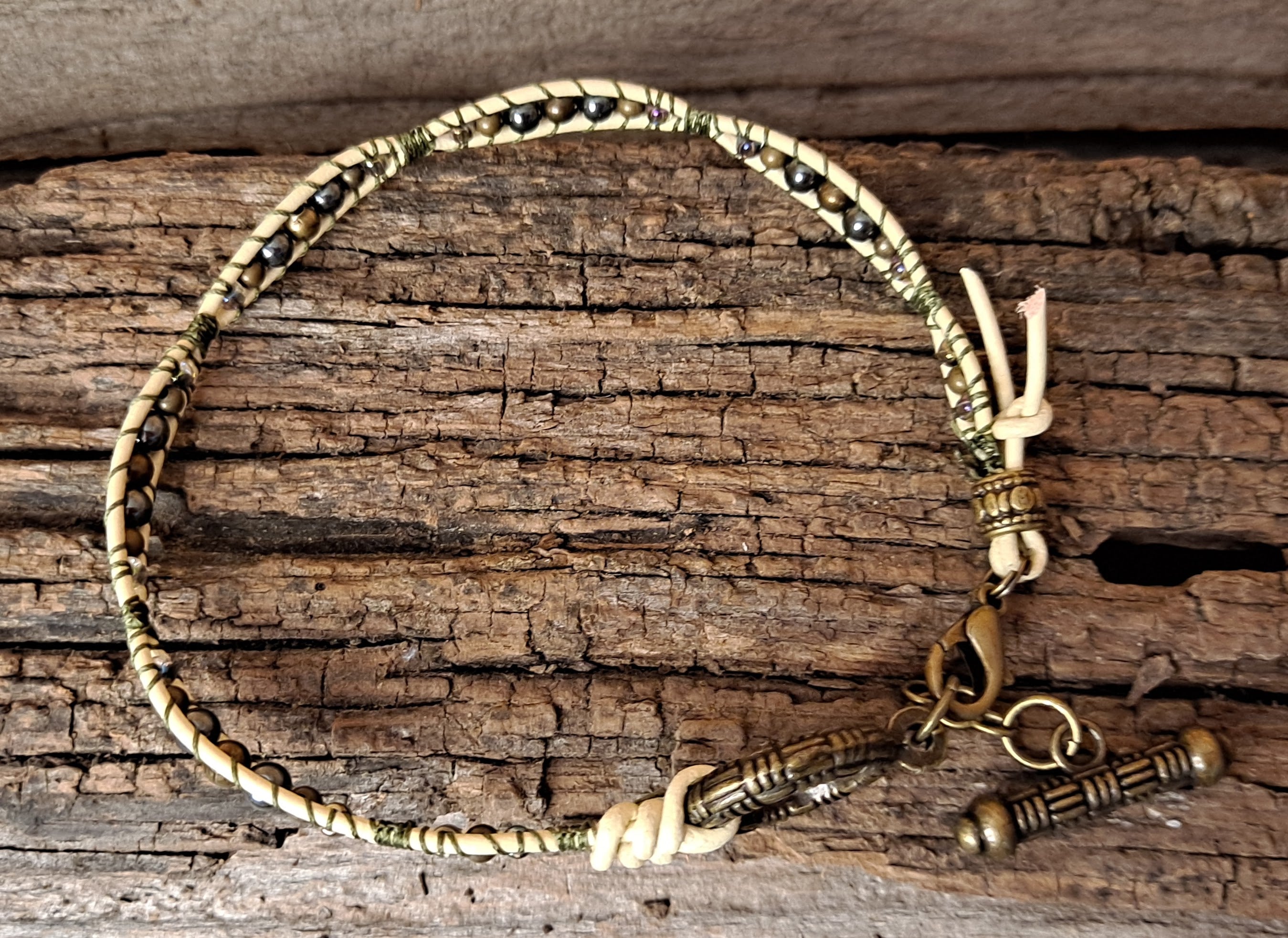 Anklet Handmade, Single Wrap Leather Anklet, Hemalyke Beads (C46)