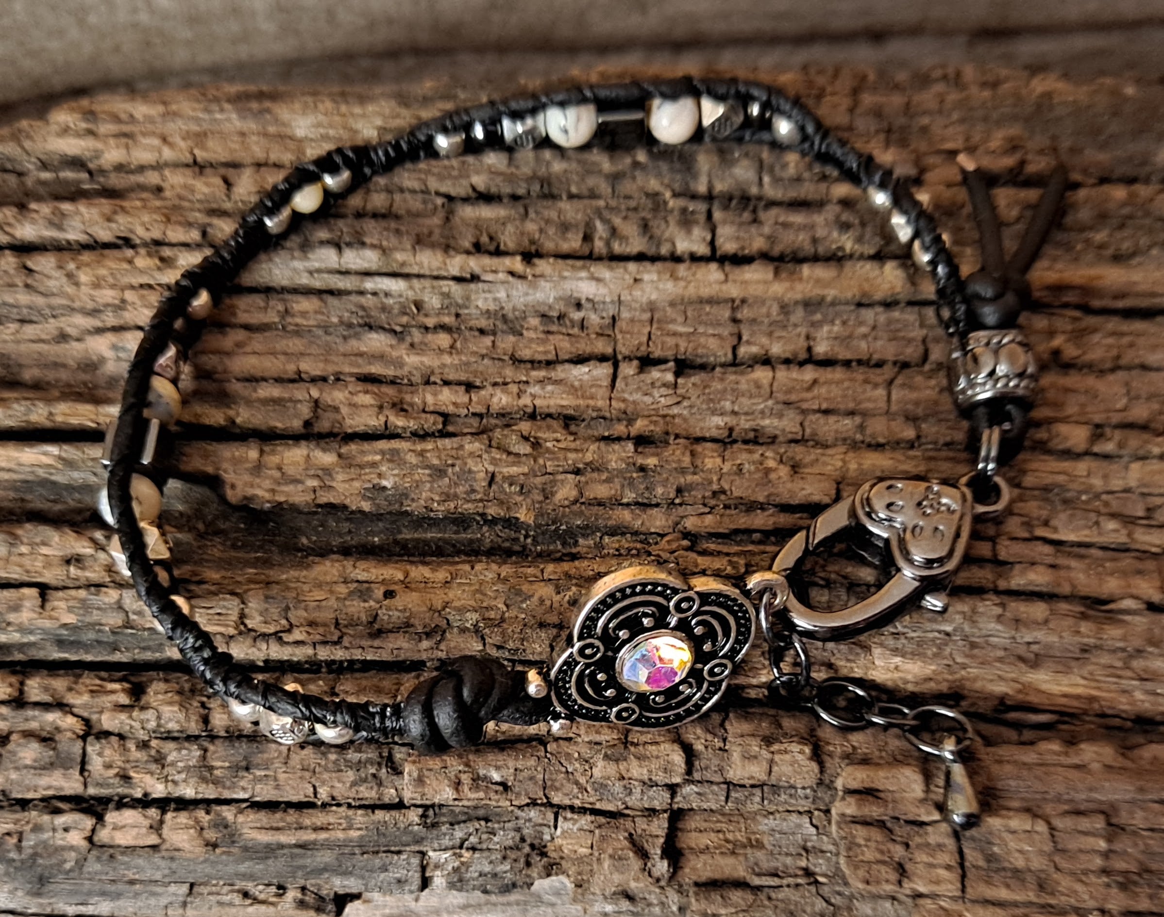 Bracelet Handmade, Single Wrap Leather Bracelet, Opal Beads (C24)