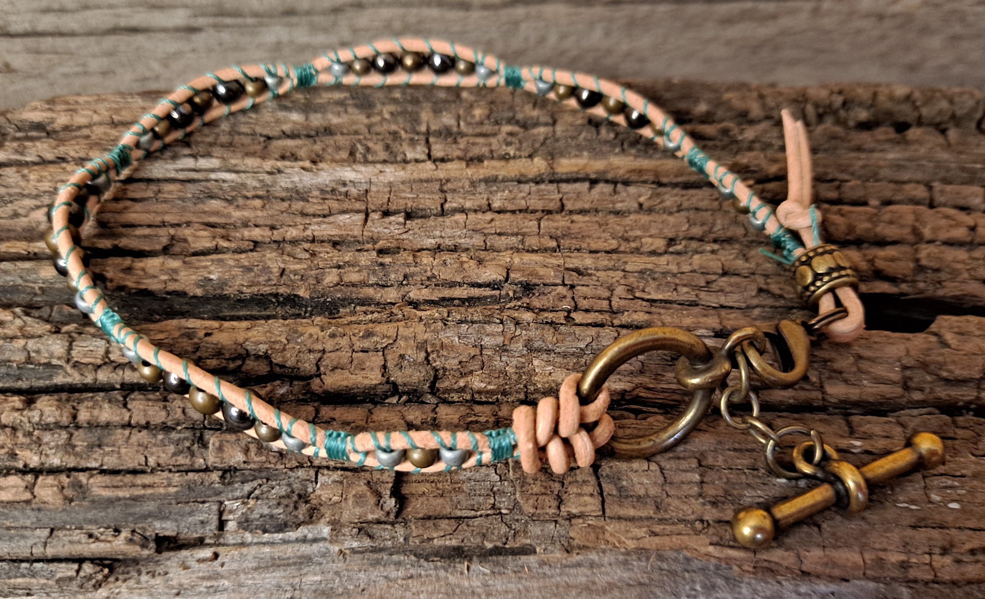 Anklet Handmade, Single Wrap Leather Anklet, Hemalyke Beads (C51)