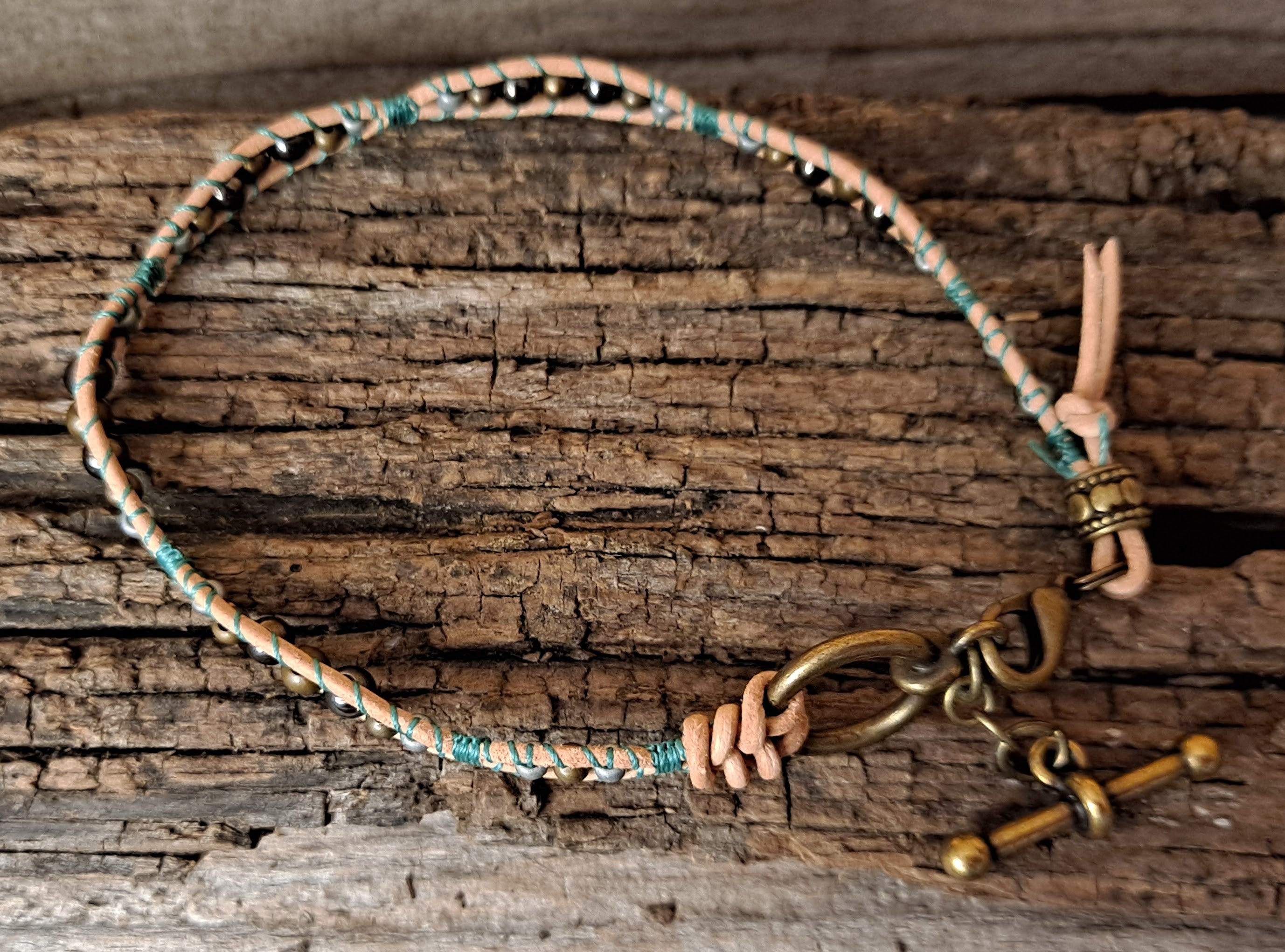 Anklet Handmade, Single Wrap Leather Anklet, Hemalyke Beads (C51)