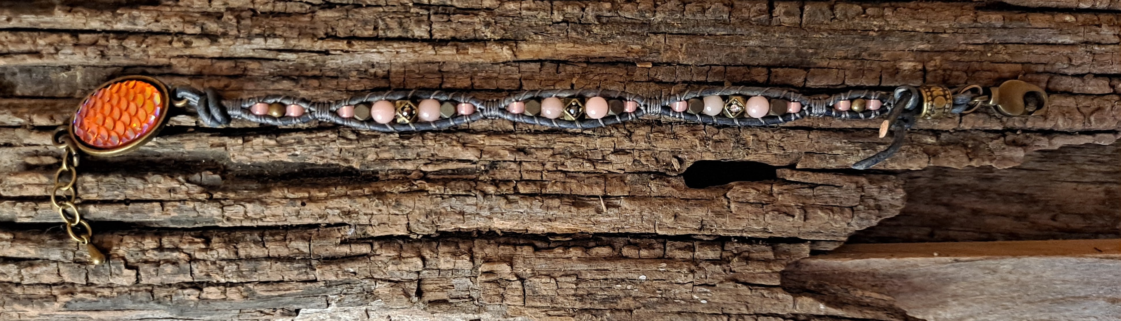 Bracelet Handmade, Single Wrap Leather Bracelet, Opal Beads (B17)