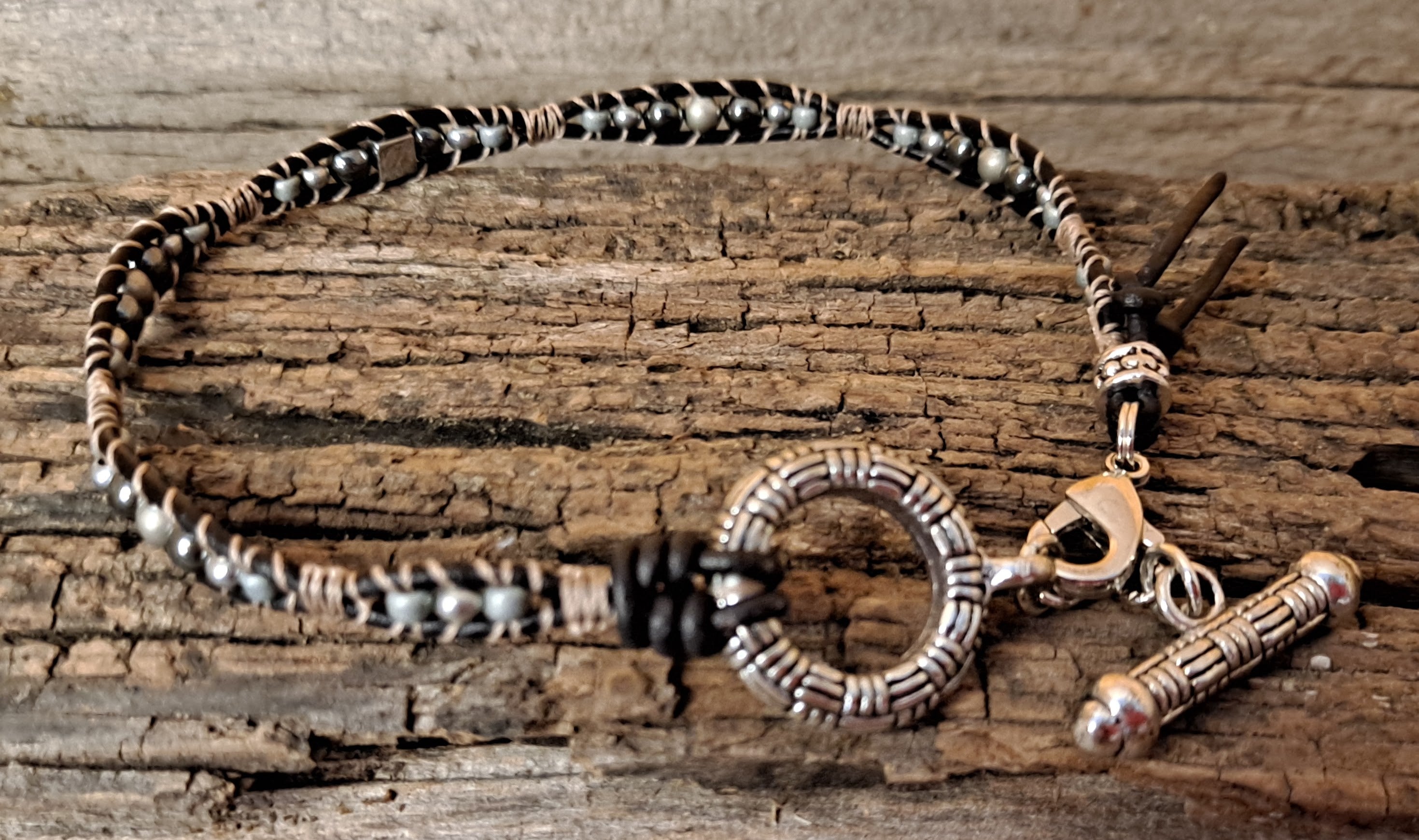 Anklet Handmade, Single Wrap Leather Anklet, Hemalyke Beads (C07)