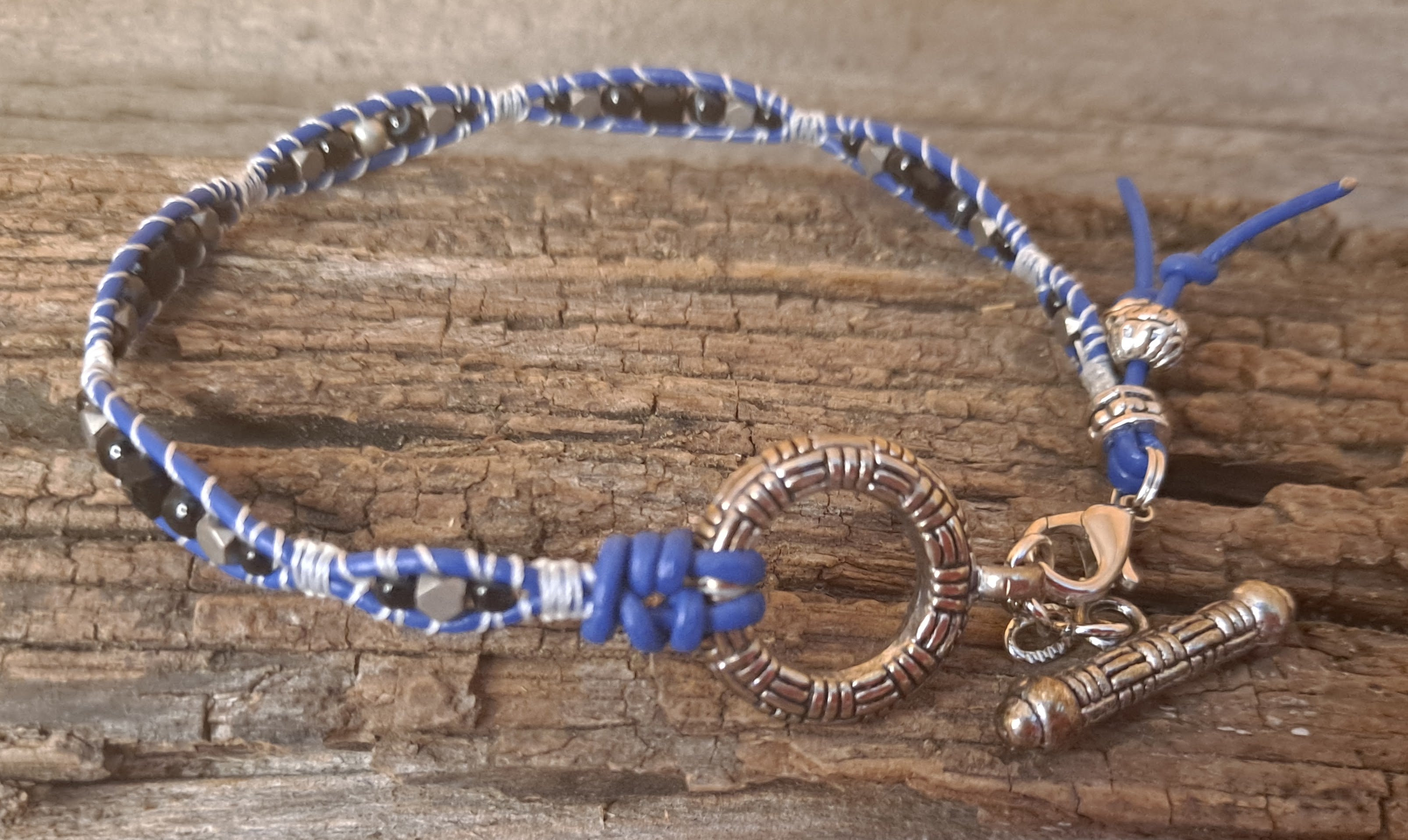 Anklet Handmade, Single Wrap Leather Anklet, Sardonyx Beads (D37)