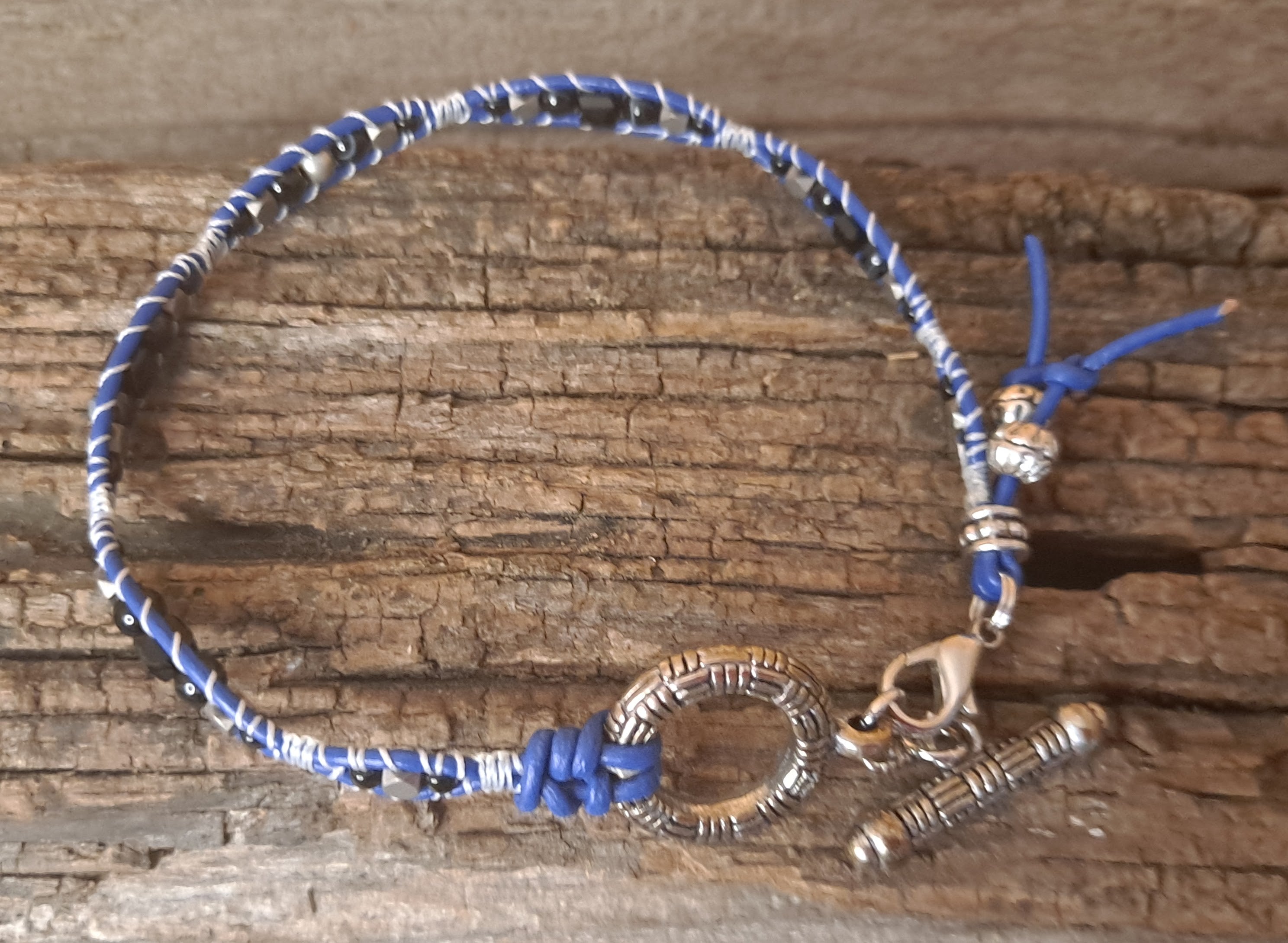 Anklet Handmade, Single Wrap Leather Anklet, Sardonyx Beads (D37)