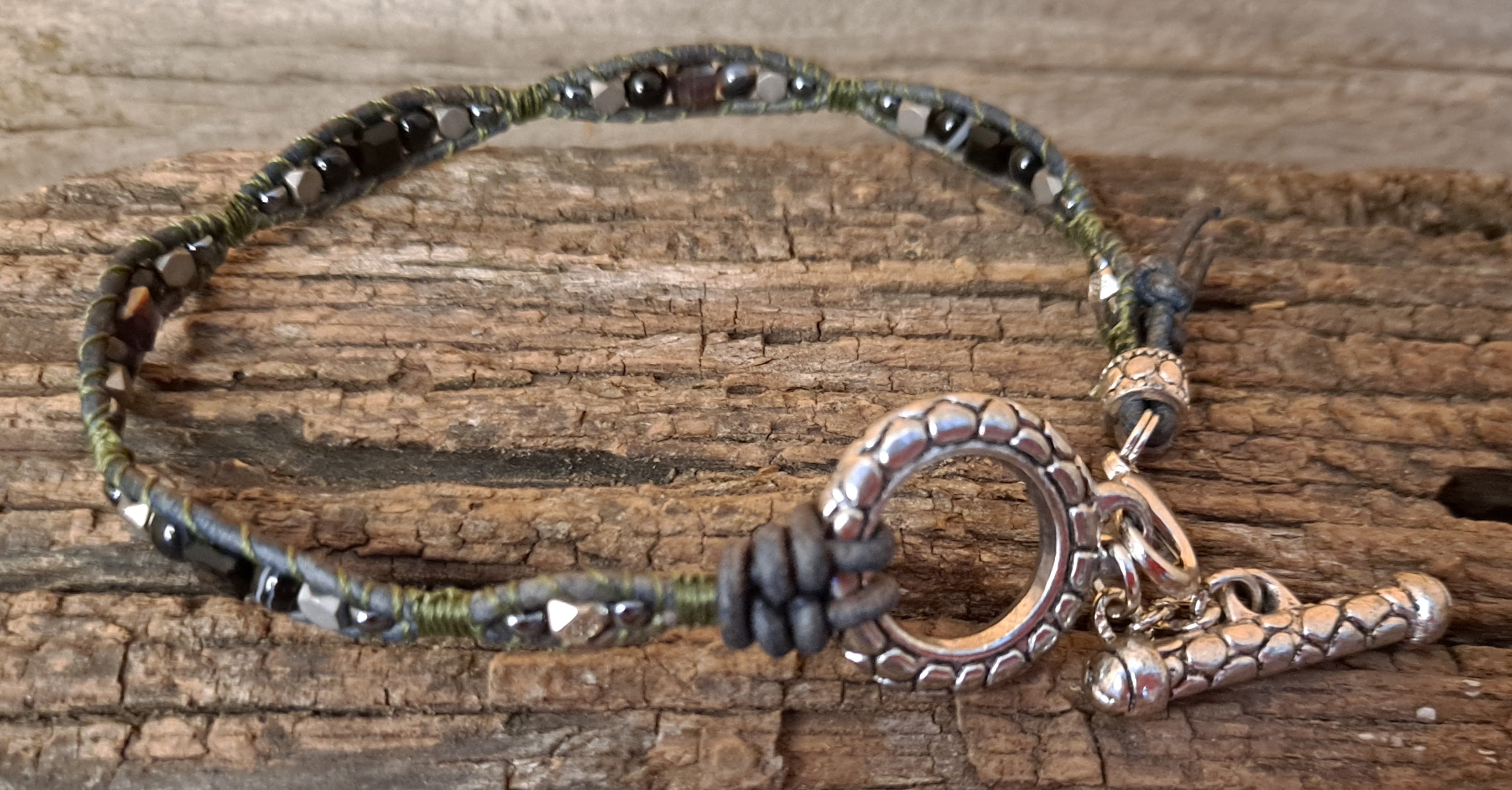Anklet Handmade, Single Wrap Leather Anklet, Sardonyx Beads (E41)