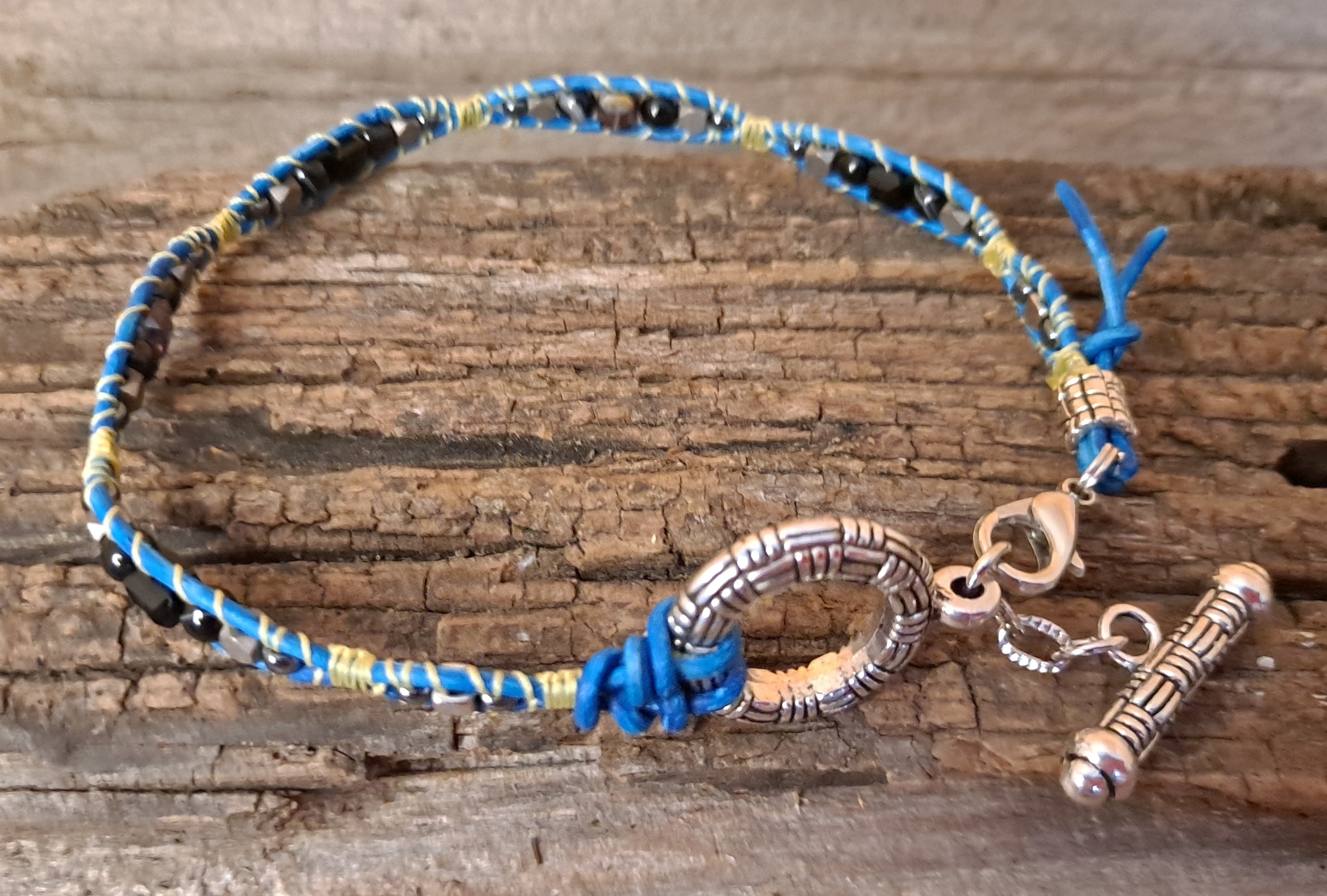 Anklet Handmade, Single Wrap Leather Anklet, Sardonyx Beads (E19)