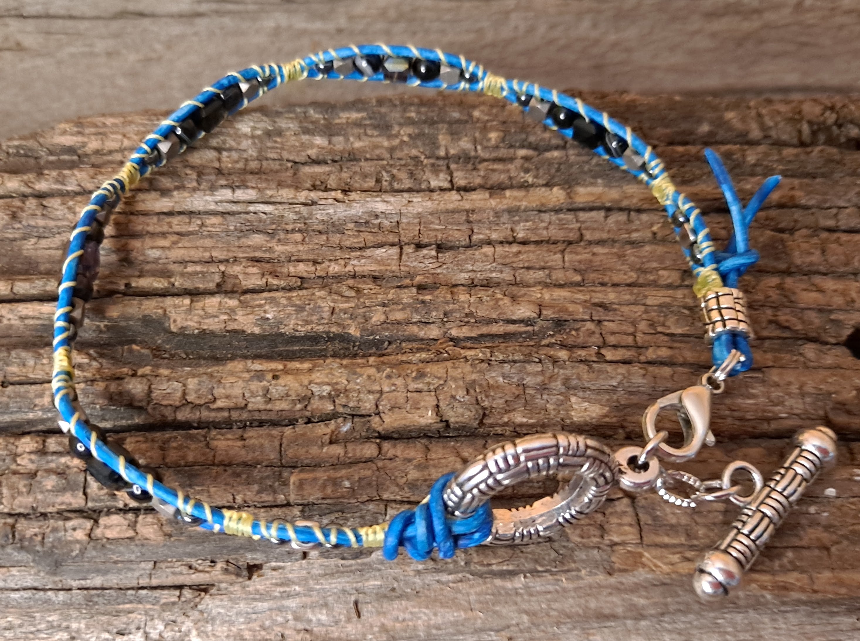 Anklet Handmade, Single Wrap Leather Anklet, Sardonyx Beads (E19)
