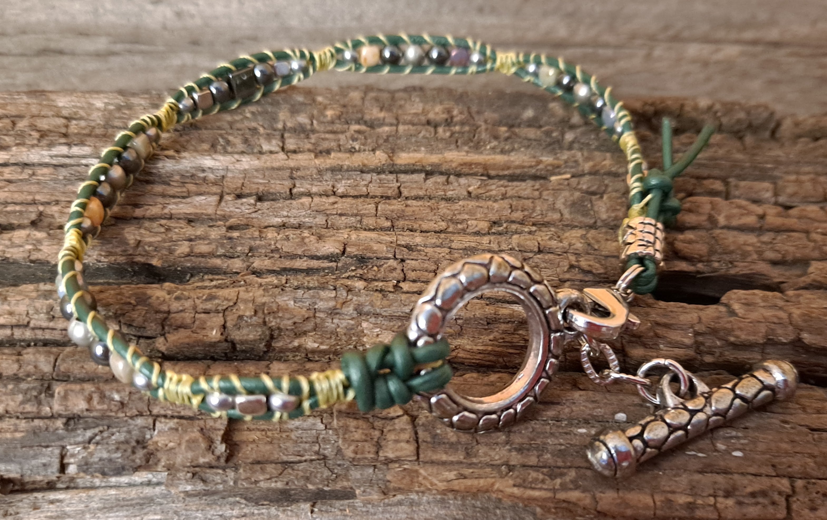 Anklet Handmade, Single Wrap Leather Anklet, Hemalyke Beads (E16)