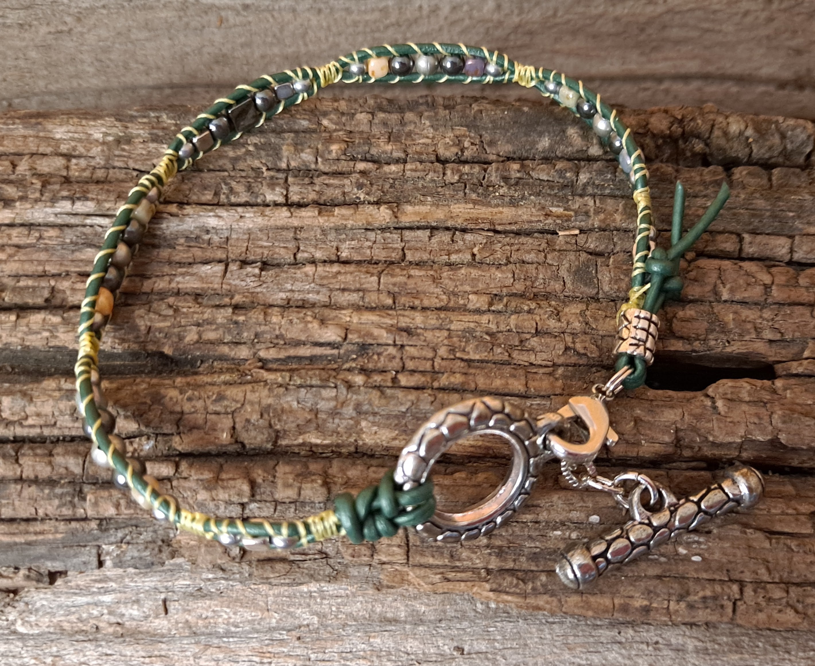Anklet Handmade, Single Wrap Leather Anklet, Hemalyke Beads (E16)