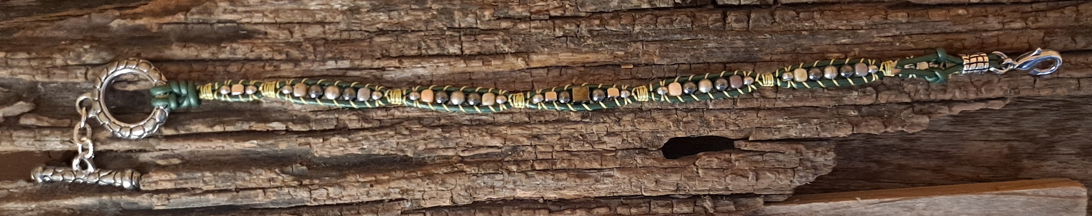 Anklet Handmade, Single Wrap Leather Anklet, Hemalyke Beads (E16)