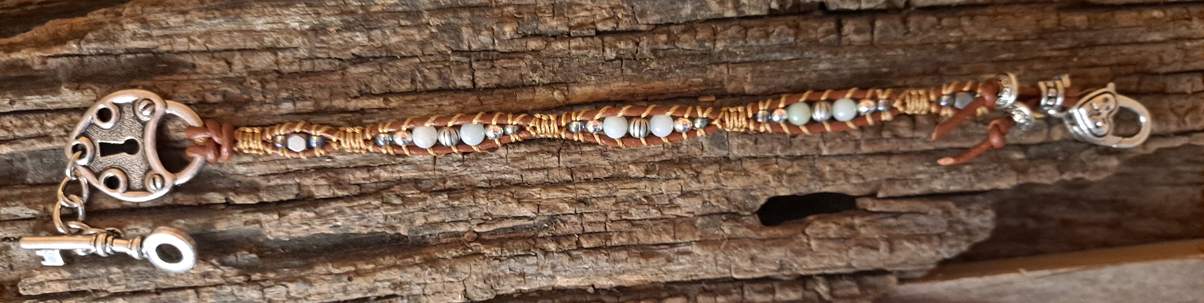 Bracelet Handmade, Single Wrap Leather Bracelet, Amazonite Beads (C31)