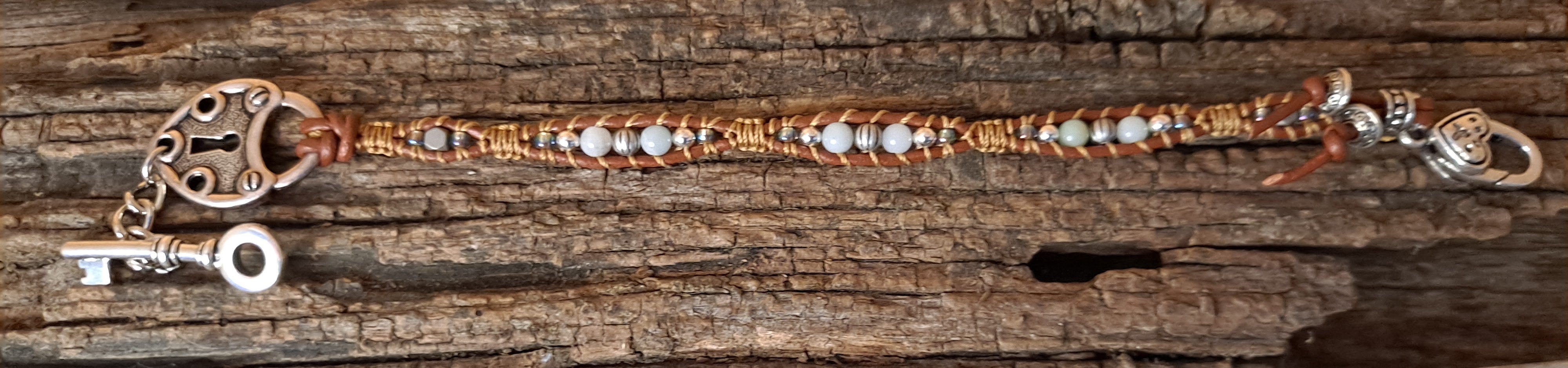 Bracelet Handmade, Single Wrap Leather Bracelet, Amazonite Beads (C31)