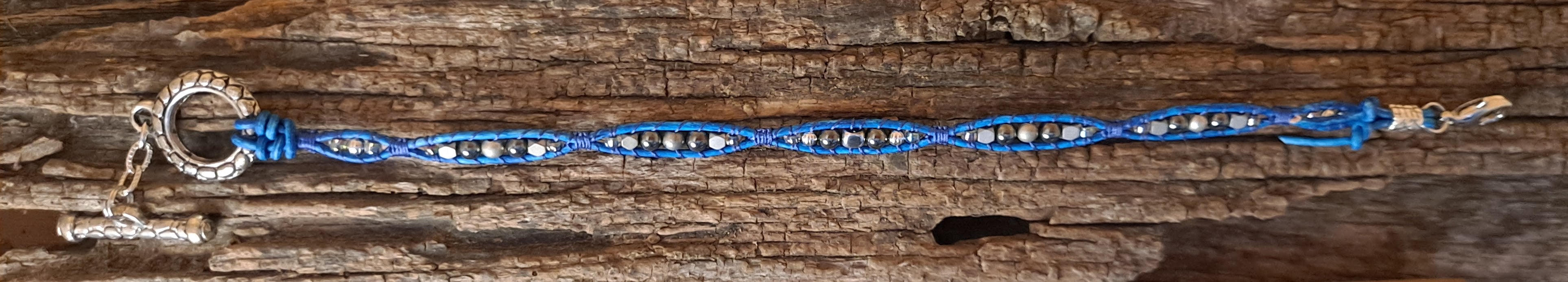 Anklet Handmade, Single Wrap Leather Anklet, Hematite Beads (E53)