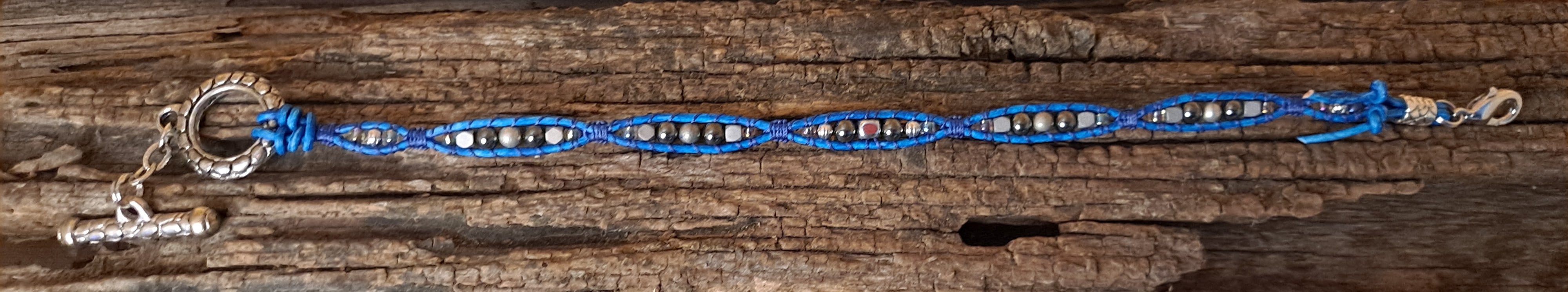 Anklet Handmade, Single Wrap Leather Anklet, Hematite Beads (E53)