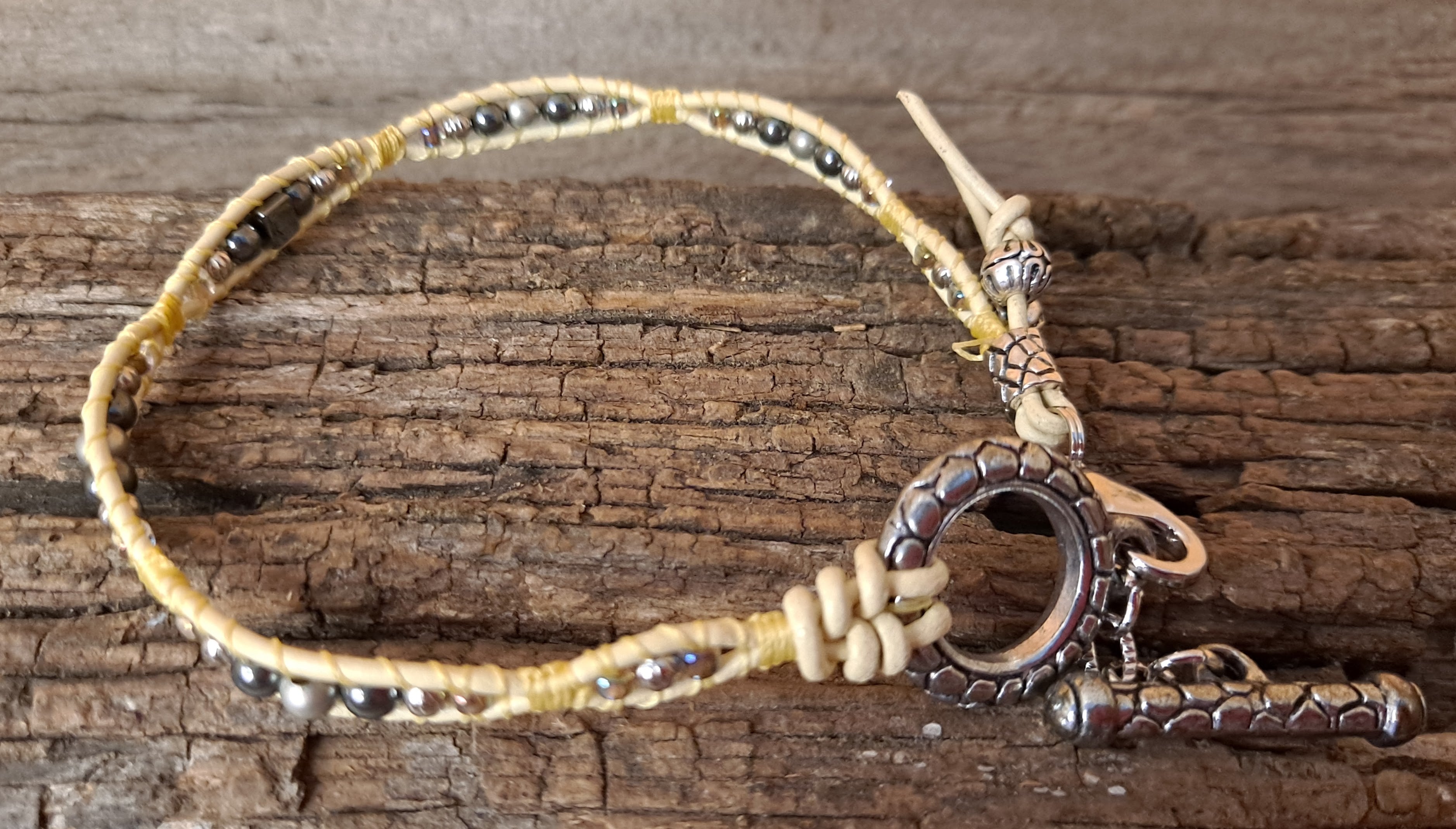 Anklet Handmade, Single Wrap Leather Anklet, Hemalyke Beads (C55)