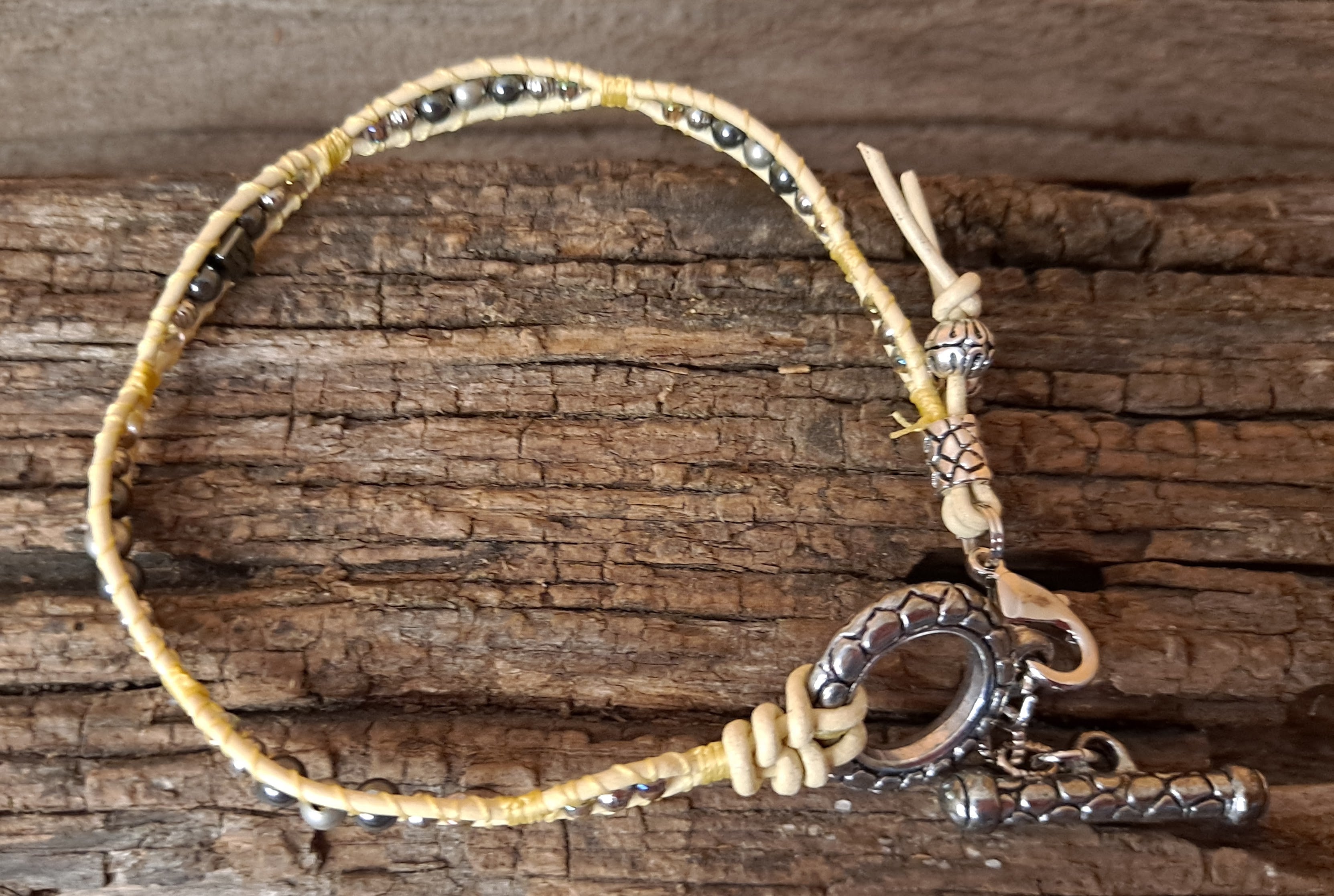 Anklet Handmade, Single Wrap Leather Anklet, Hemalyke Beads (C55)