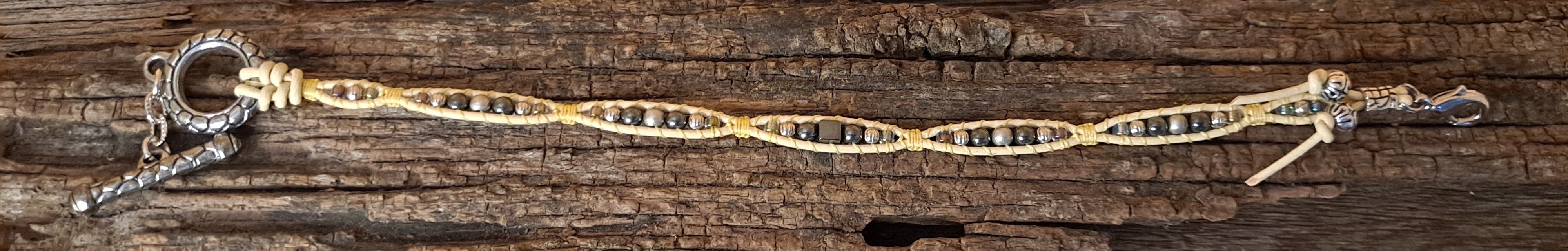 Anklet Handmade, Single Wrap Leather Anklet, Hemalyke Beads (C55)