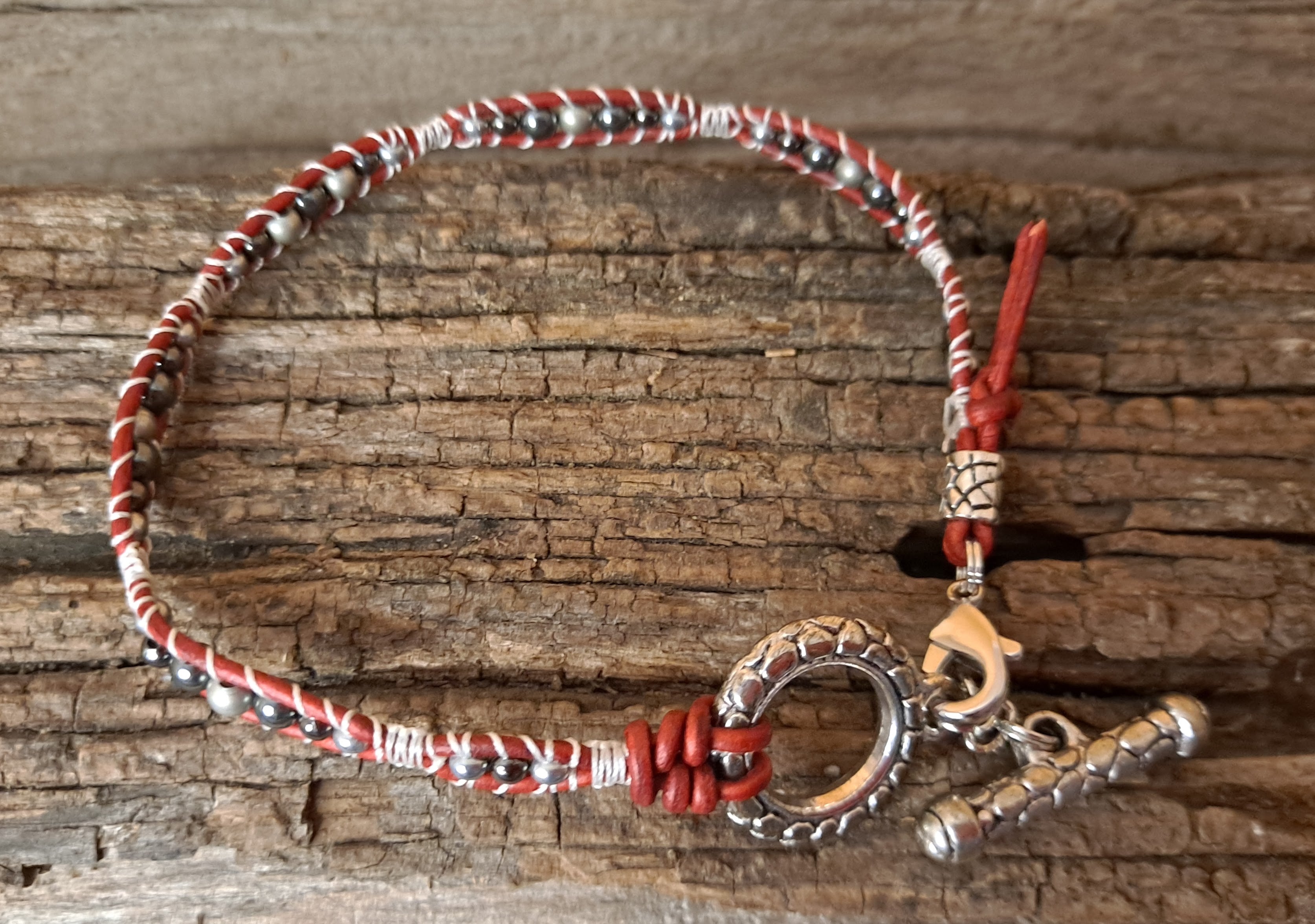 Anklet Handmade, Single Wrap Leather Anklet, Hemalyke Beads (C37)