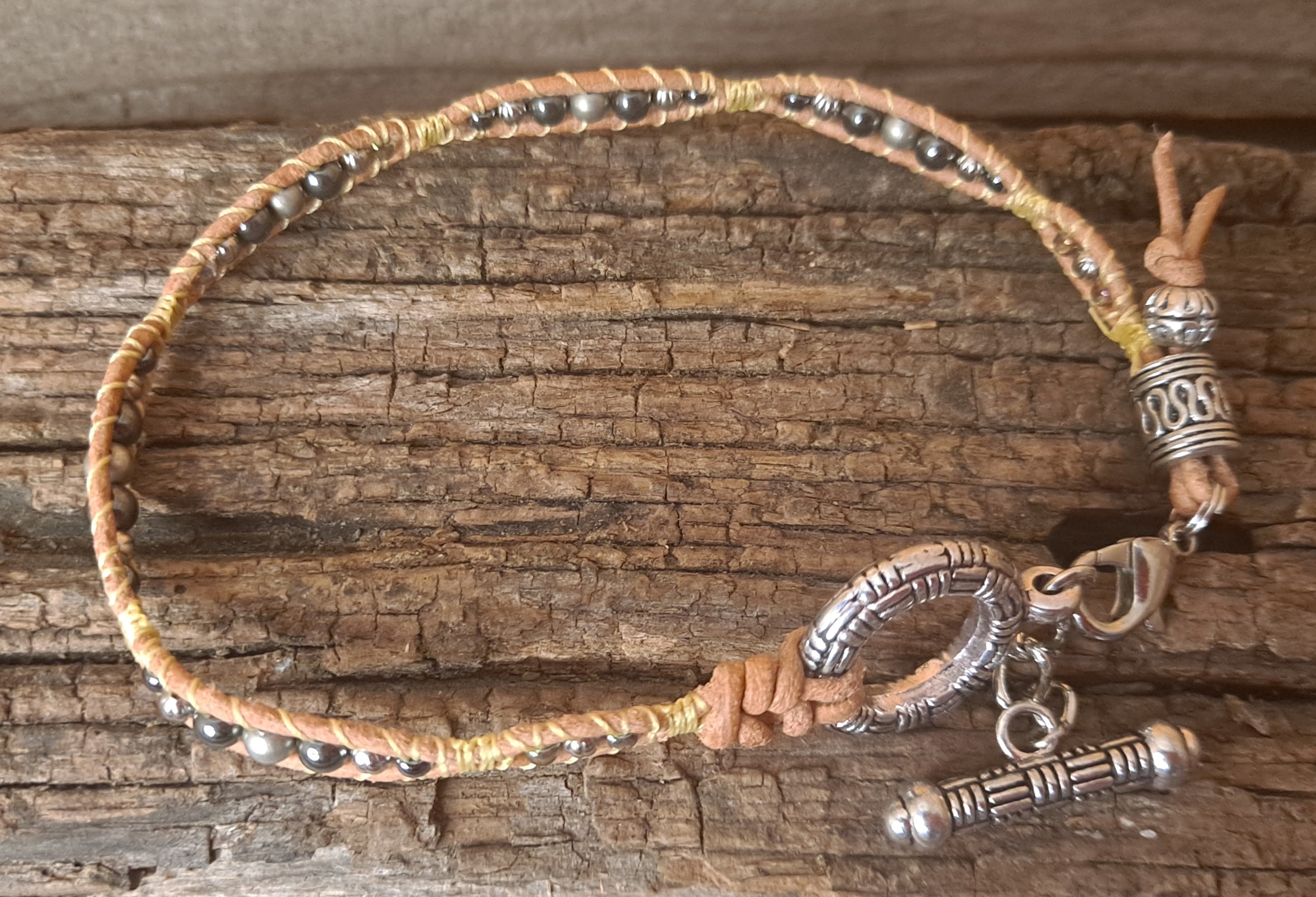 Anklet Handmade, Single Wrap Leather Anklet, Hemalyke Beads (C39)