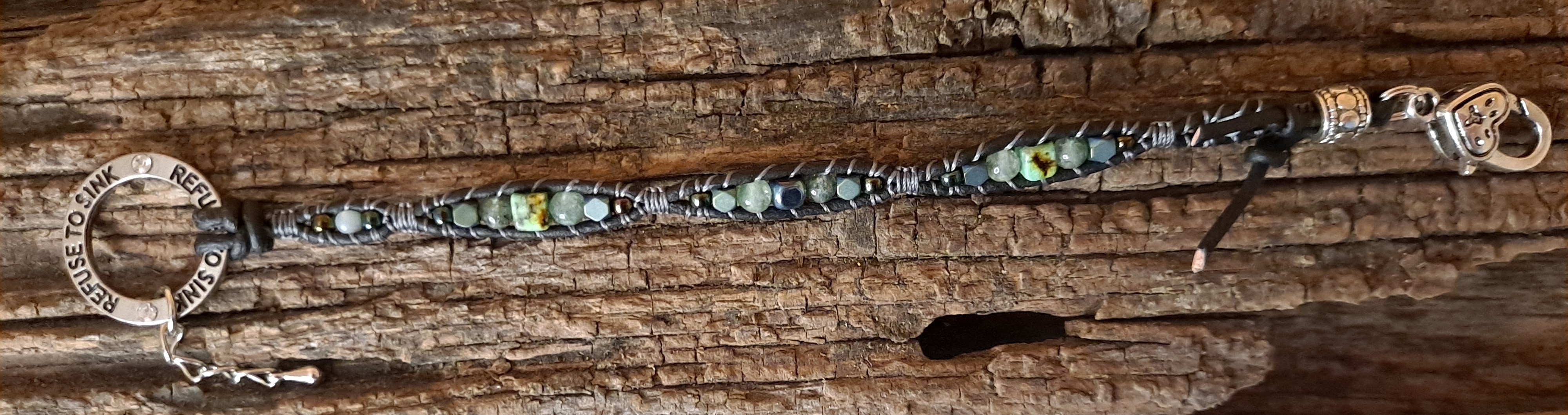 Bracelet Handmade, Single Wrap Leather Bracelet, Quartz Beads (C11)