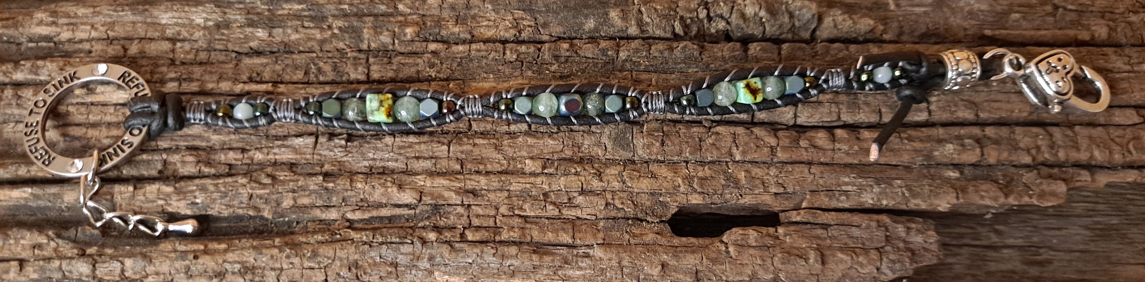 Bracelet Handmade, Single Wrap Leather Bracelet, Quartz Beads (C11)