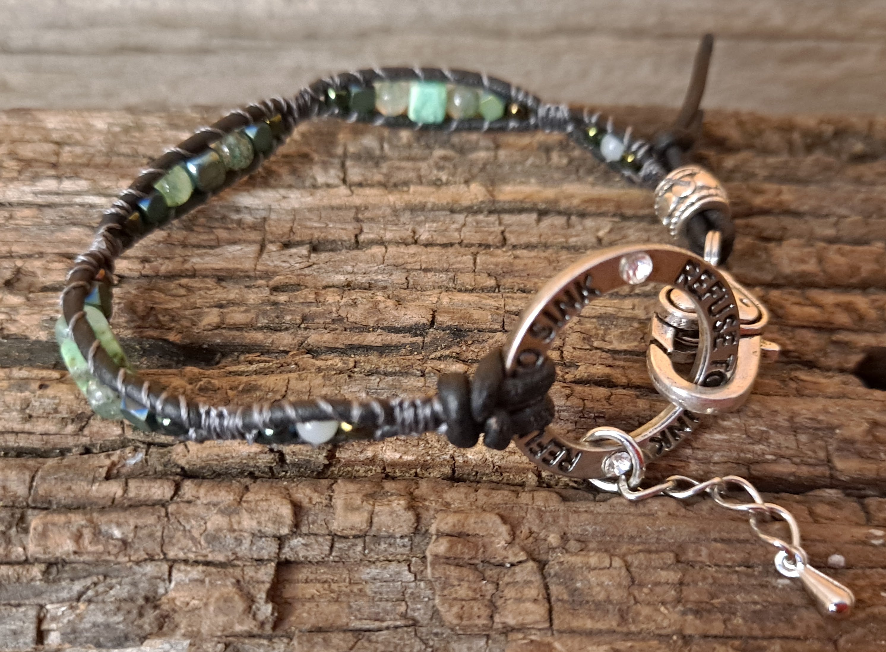 Bracelet Handmade, Single Wrap Leather Bracelet, Quartz Beads (C11)