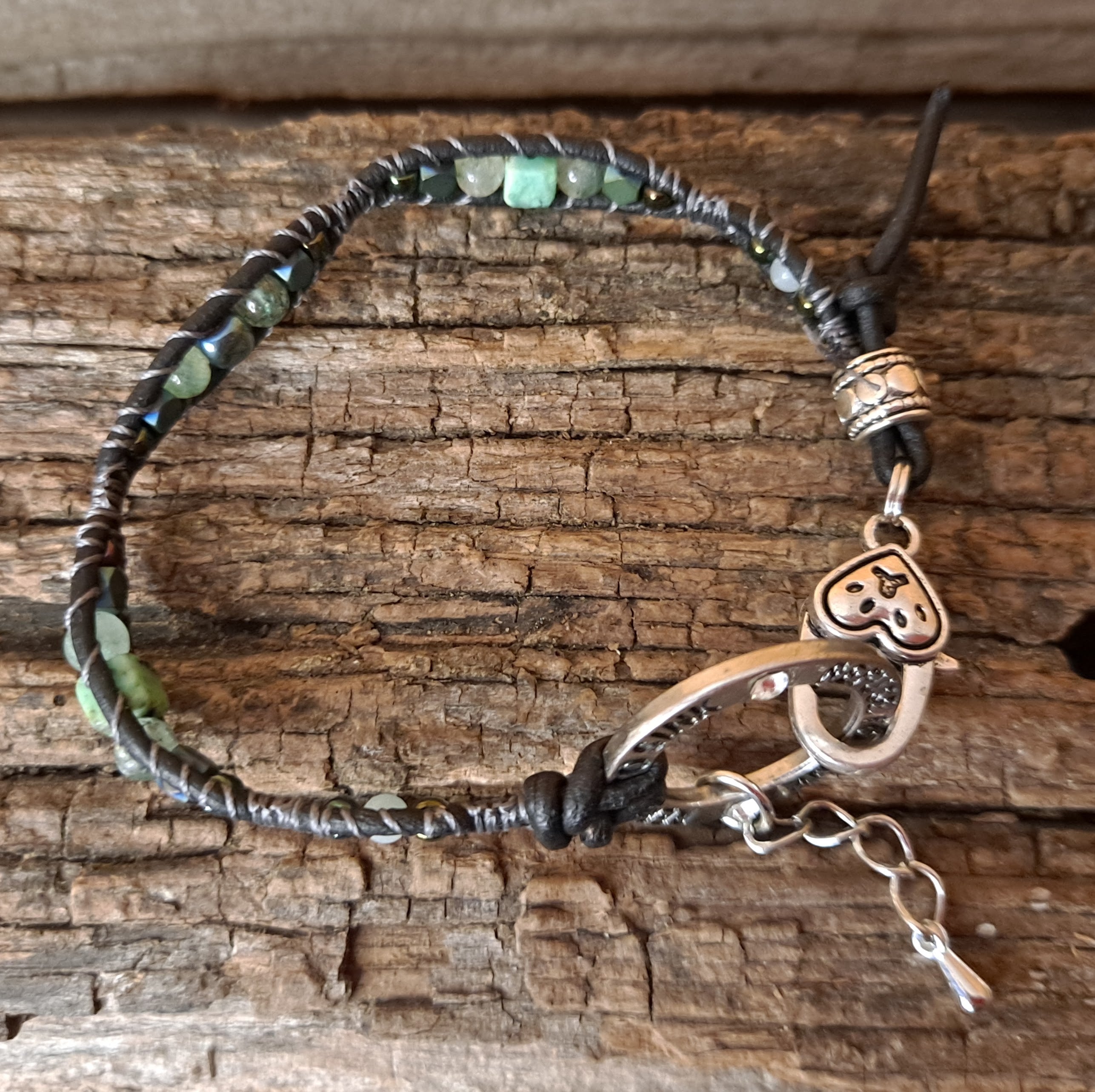 Bracelet Handmade, Single Wrap Leather Bracelet, Quartz Beads (C11)