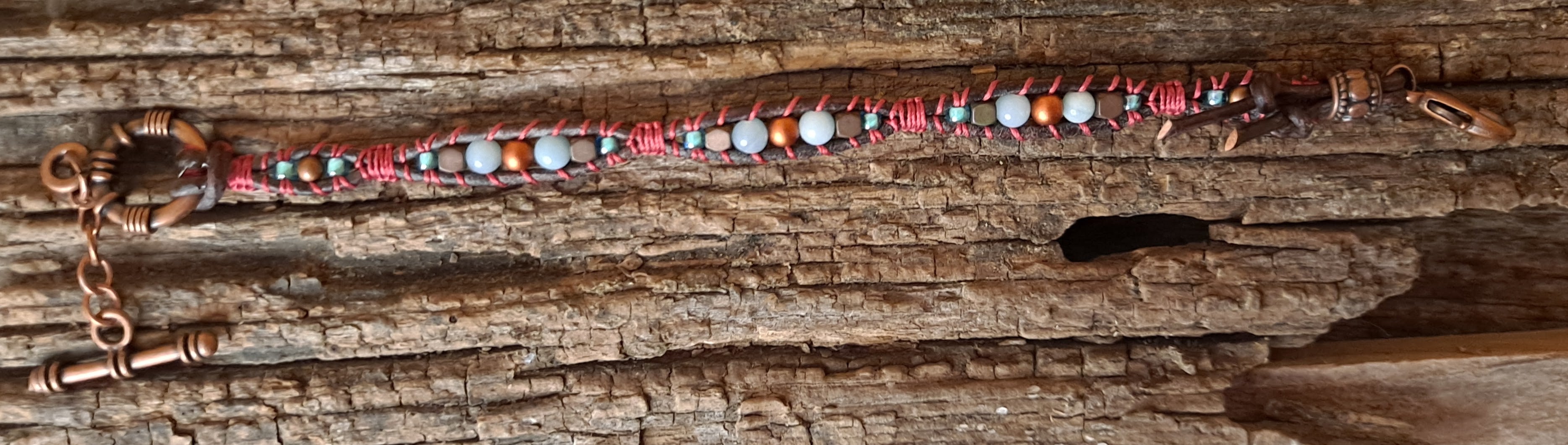 Bracelet Handmade, Single Wrap Leather Bracelet, Amazonite Beads (J20)