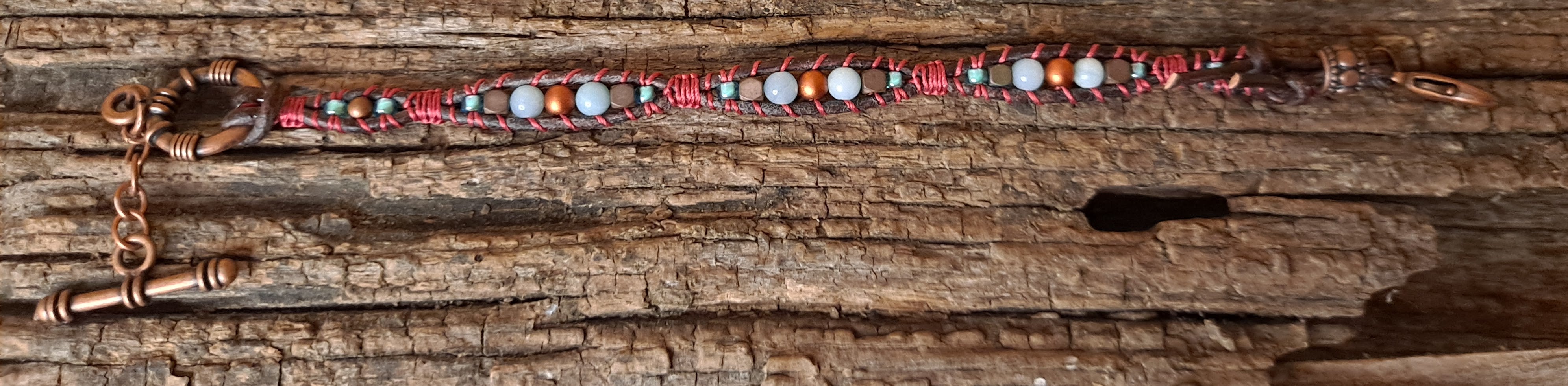 Bracelet Handmade, Single Wrap Leather Bracelet, Amazonite Beads (J20)