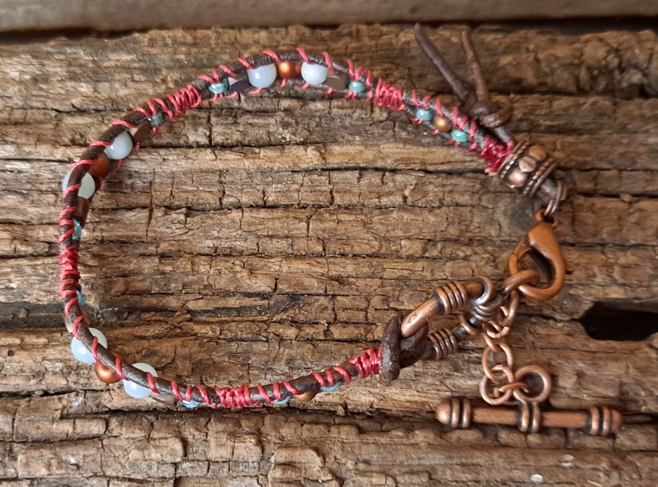 Bracelet Handmade, Single Wrap Leather Bracelet, Amazonite Beads (J20)