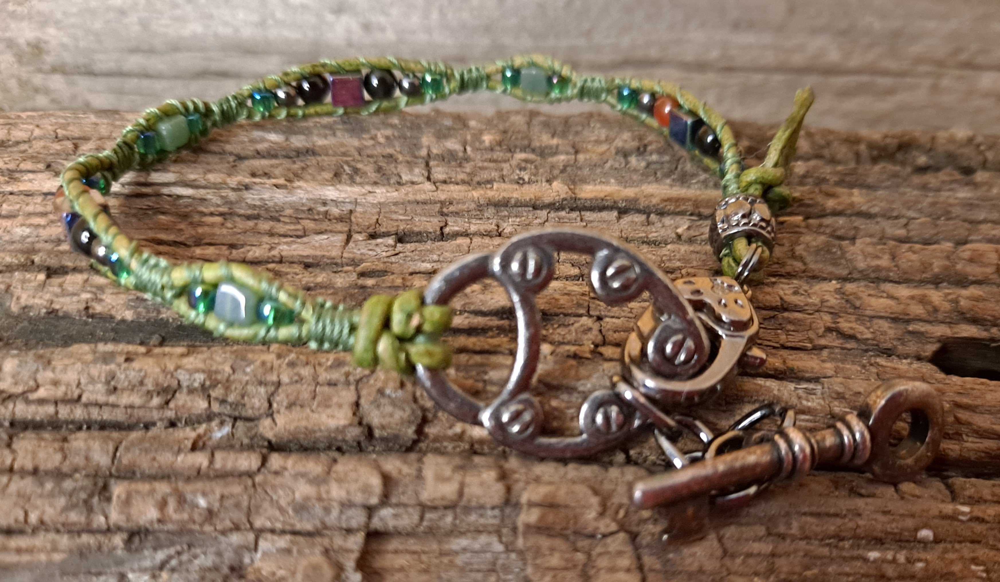 Bracelet Handmade, Single Wrap Leather Bracelet, Gemstone Mix Beads (C50)