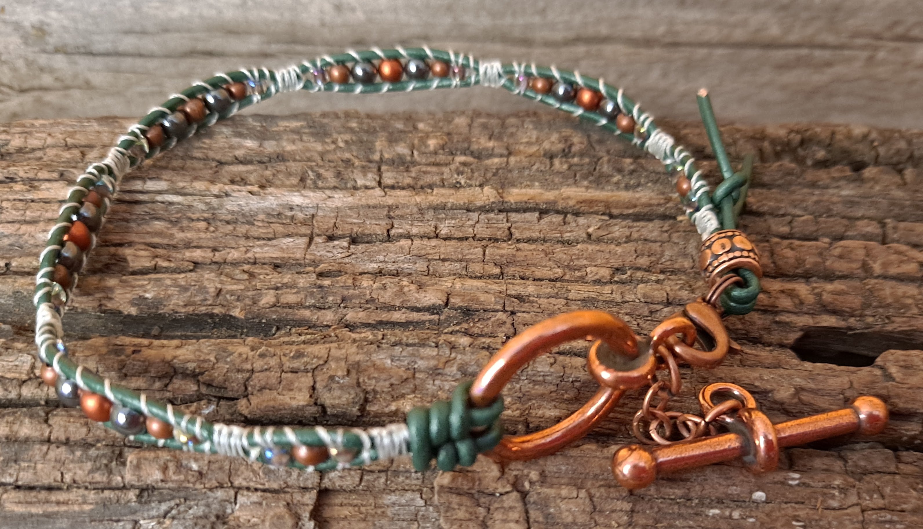 Anklet Handmade, Single Wrap Leather Anklet, Hemalyke Beads (C42)