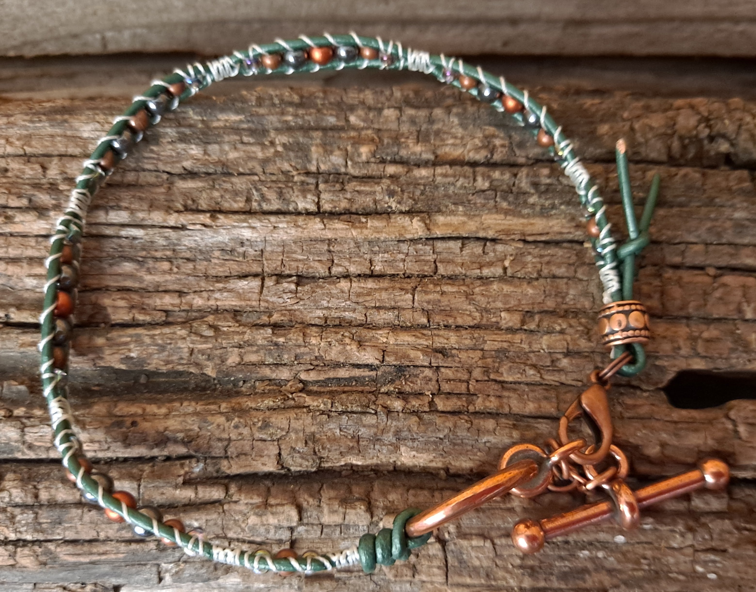 Anklet Handmade, Single Wrap Leather Anklet, Hemalyke Beads (C42)