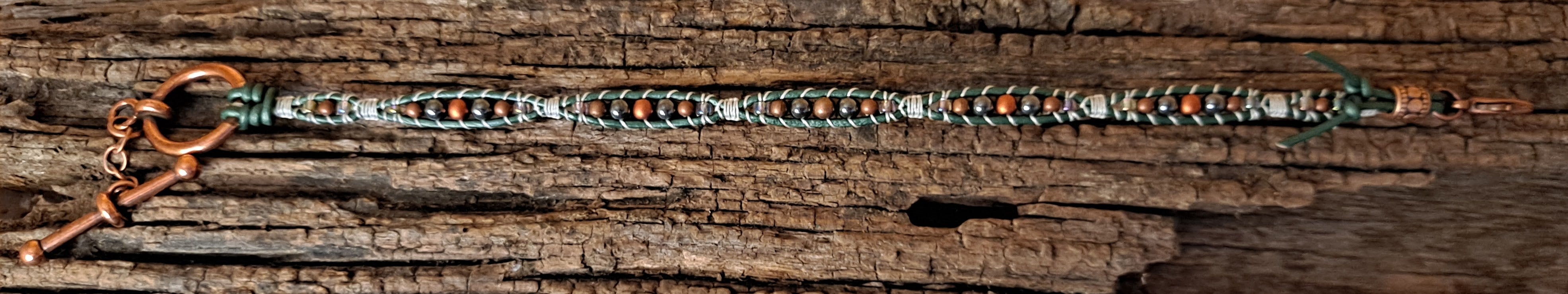 Anklet Handmade, Single Wrap Leather Anklet, Hemalyke Beads (C42)