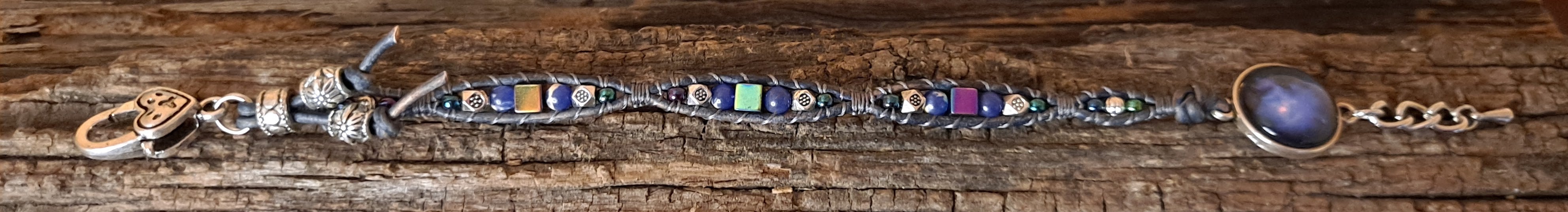 Bracelet Handmade, Single Wrap Leather Bracelet, Jasper Beads (C21)