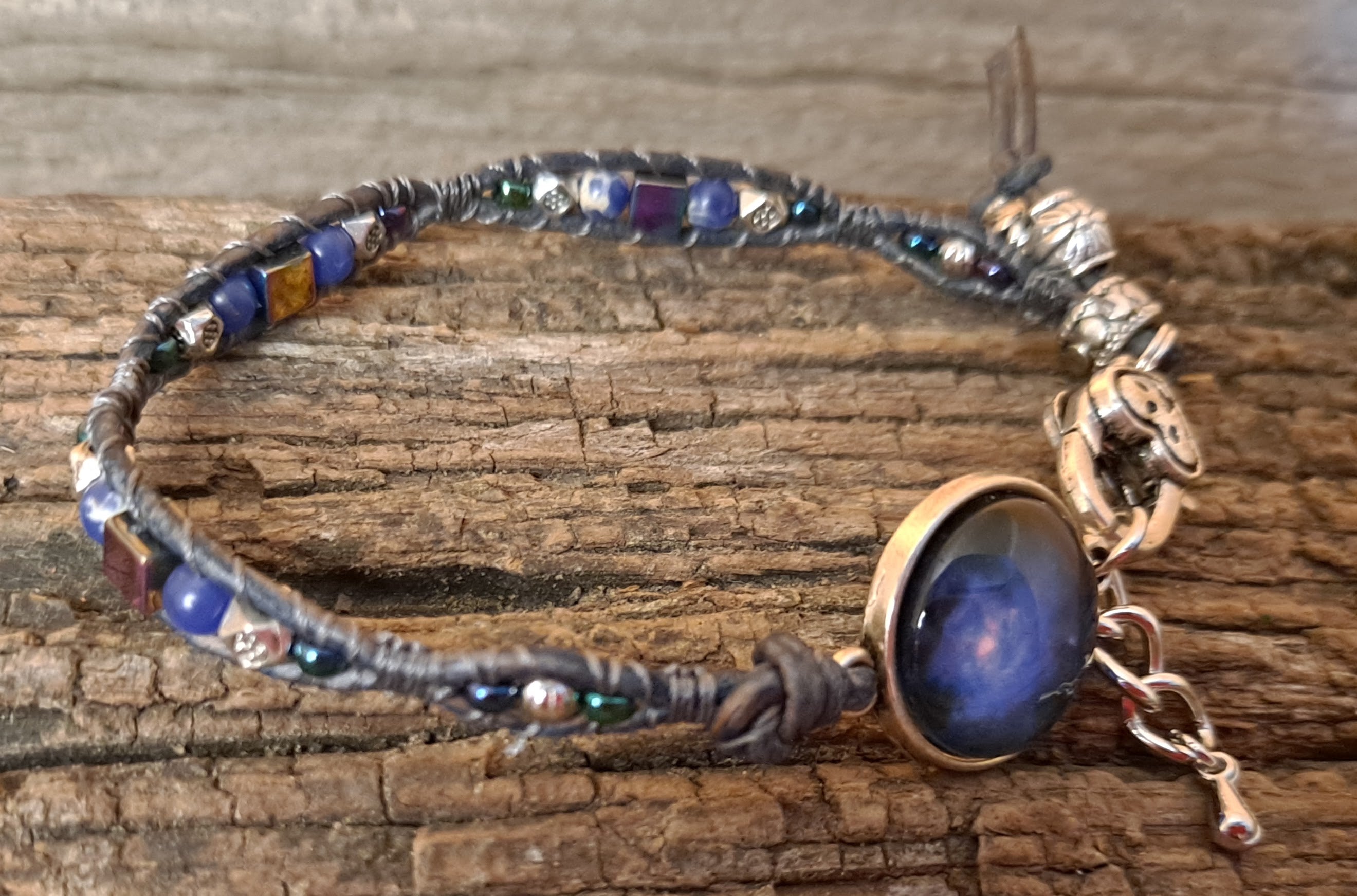 Bracelet Handmade, Single Wrap Leather Bracelet, Jasper Beads (C21)